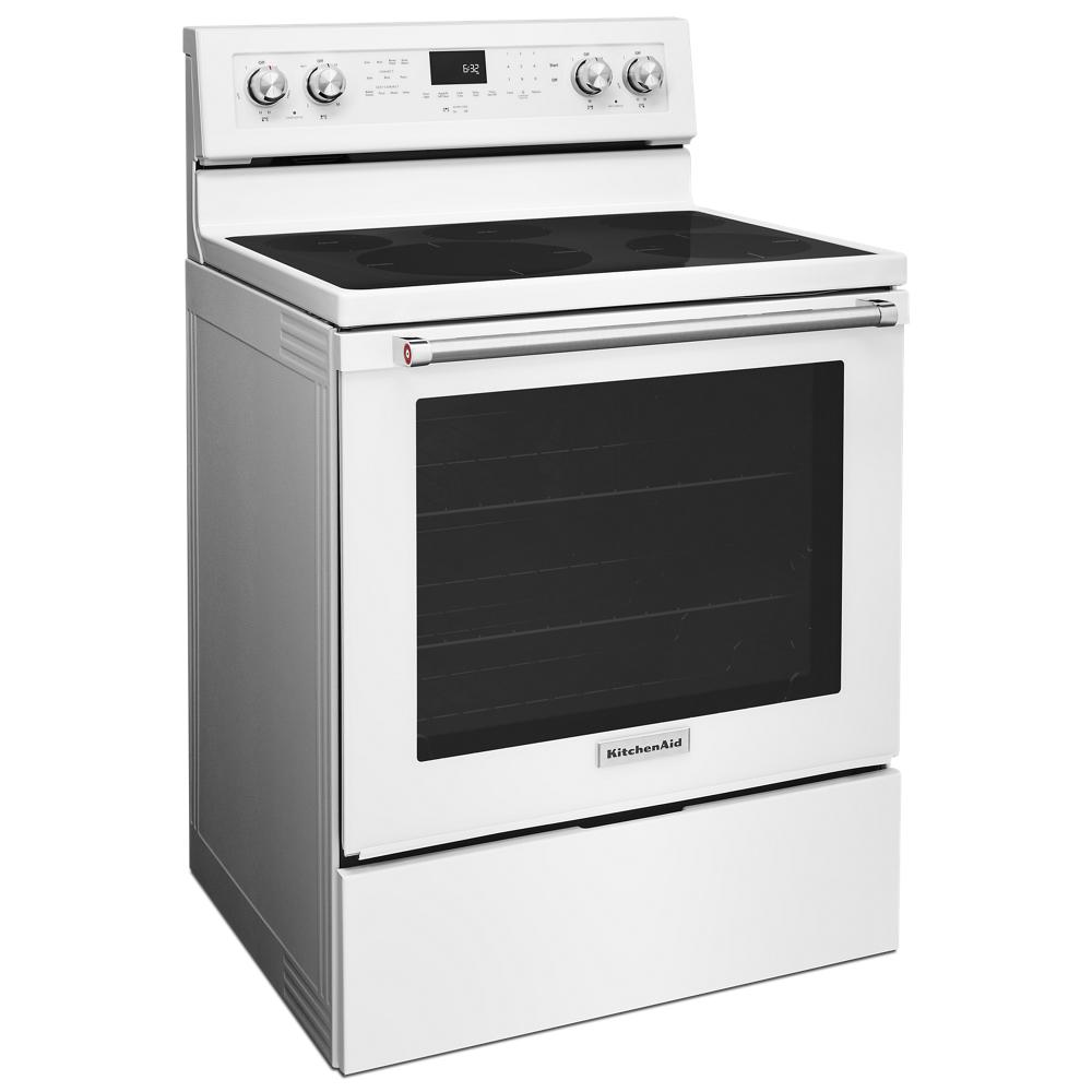 KitchenAid 30-in Glass Top 5 burners 6.4-cu ft Convection Oven Freestanding Electric Range White )