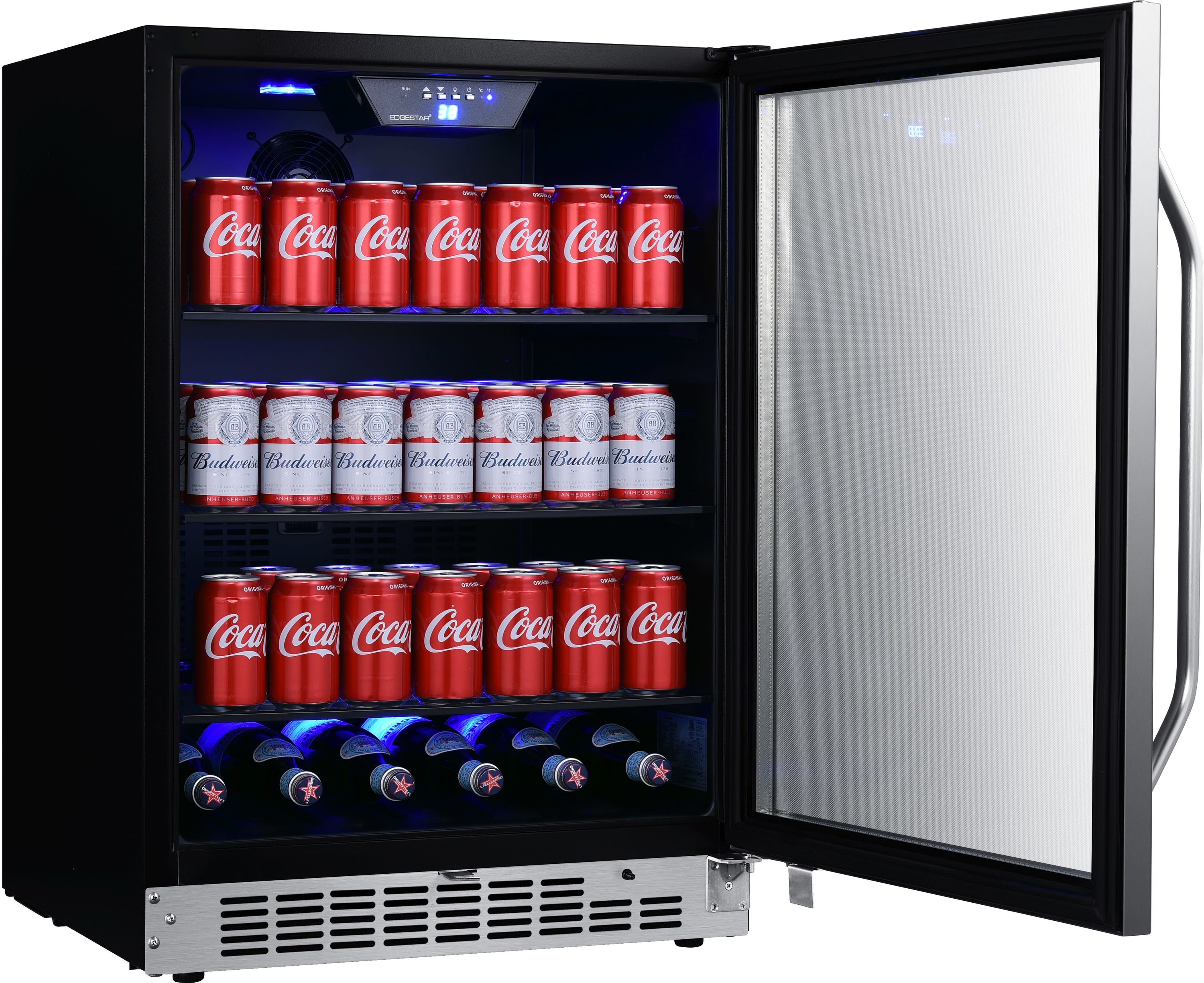 EdgeStar 23.5-in W 142 -Can Capacity Stainless Steel Built-in/Freestanding Indoor Beverage Refrigerator with Glass Door