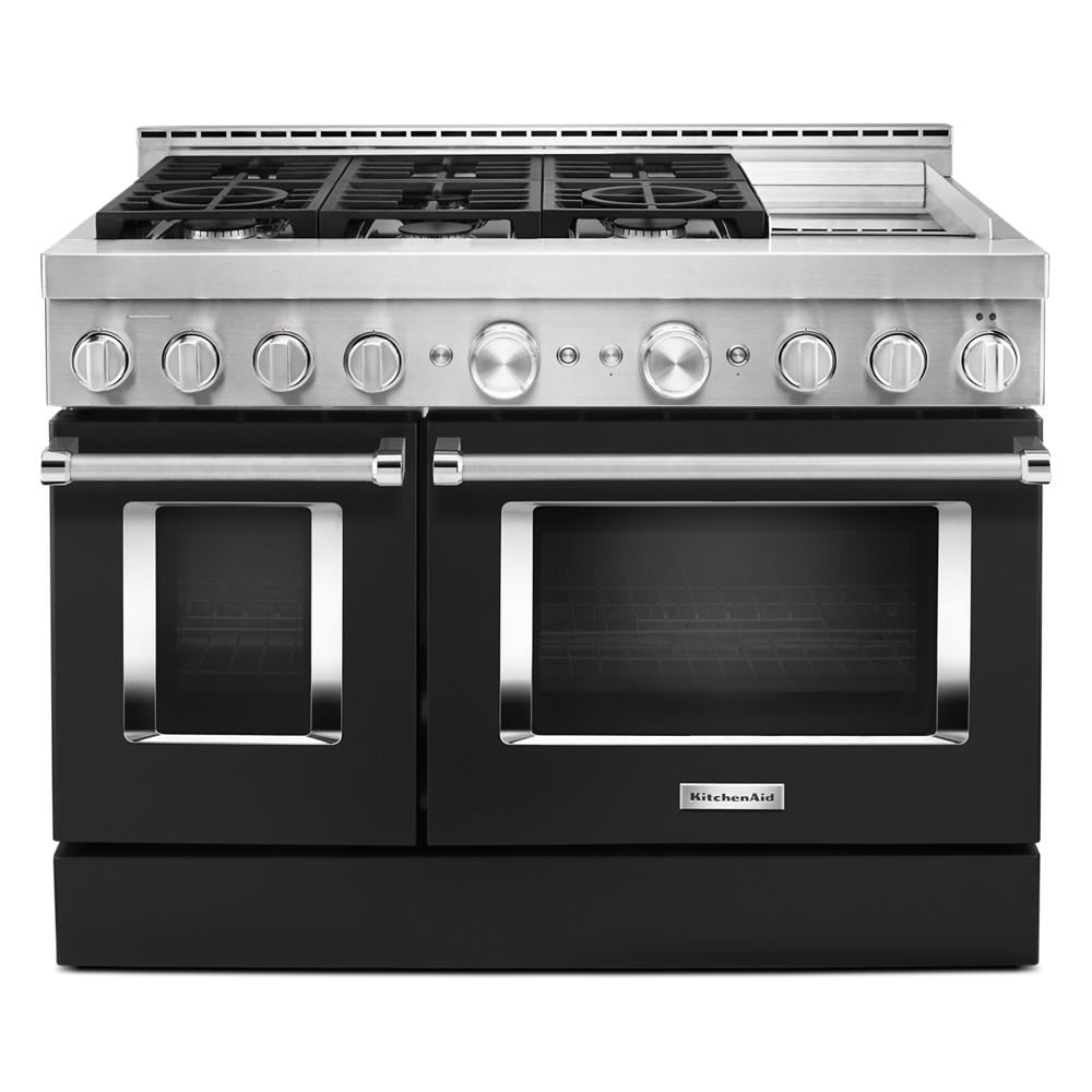 KitchenAid 48-in 6 burners 4.1-cu ft / 2.2-cu ft Convection Oven Freestanding Double Oven Gas Range ( Imperial Black )