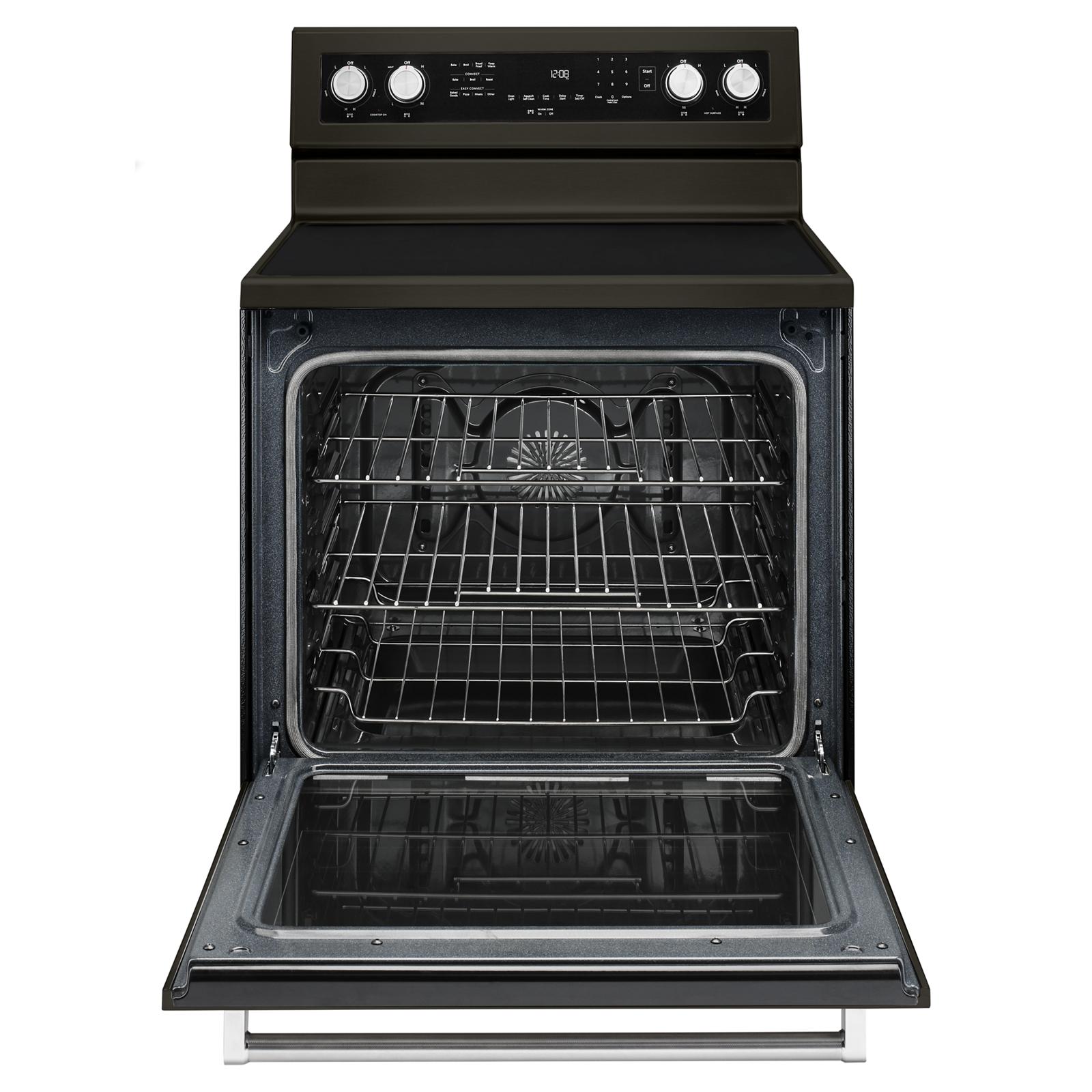 KitchenAid 30-in Glass Top 5 burners 6.4-cu ft Convection Oven Freestanding Electric Range Black Stainless with PRINTSHIELD Finish )