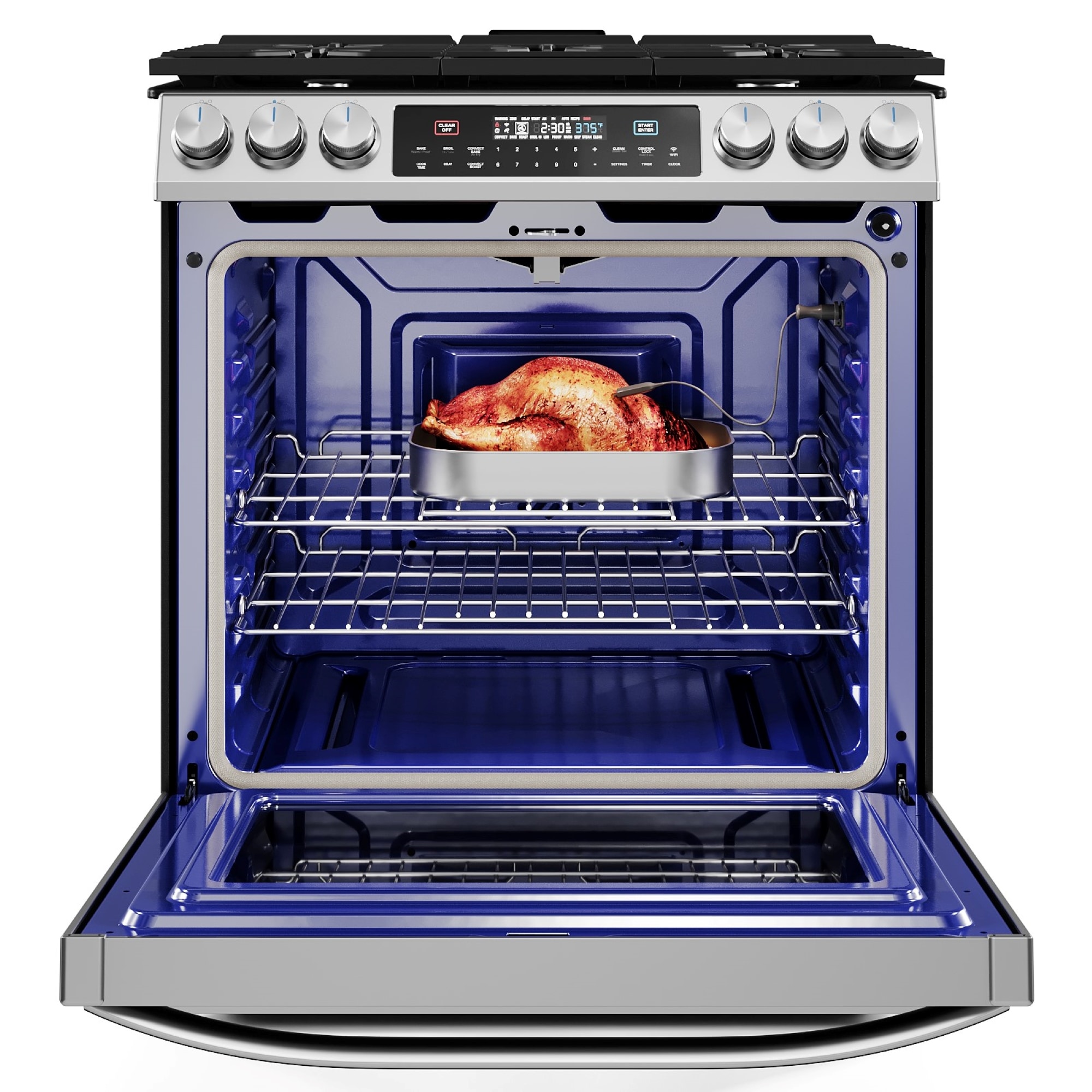 Midea 30-in 5 burners 6.1-cu ft Air Fry Slide-In Natural Gas Range ( Stainless steel )