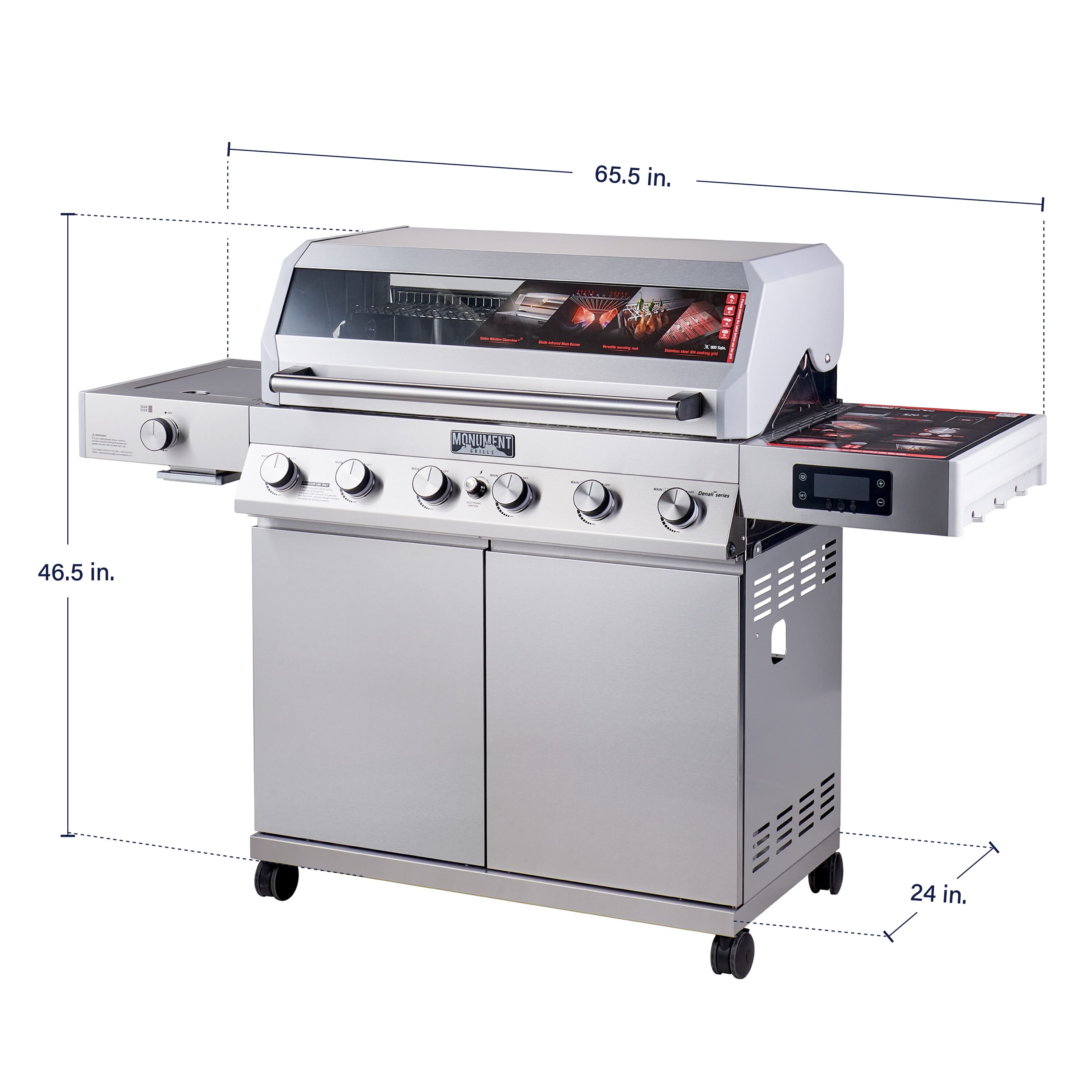 Monument Denali 610 Stainless Steel 6 -Burner Infrared Liquid Propane Gas Grill 1 -Side Burner