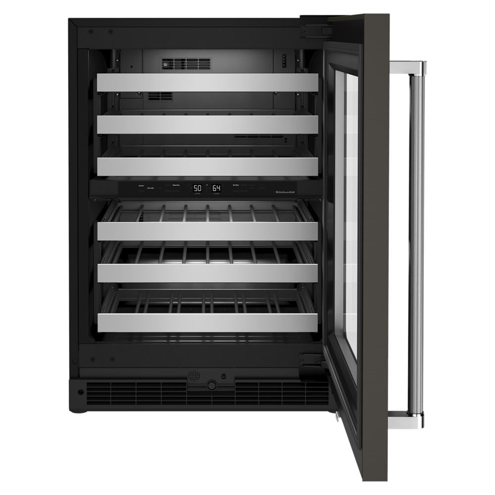 KitchenAid 23.88-in W 46 -Bottles Black Stainless Steel with PRINTSHIELD Finish Dual Zone Cooling Built-in Indoor Wine Cooler