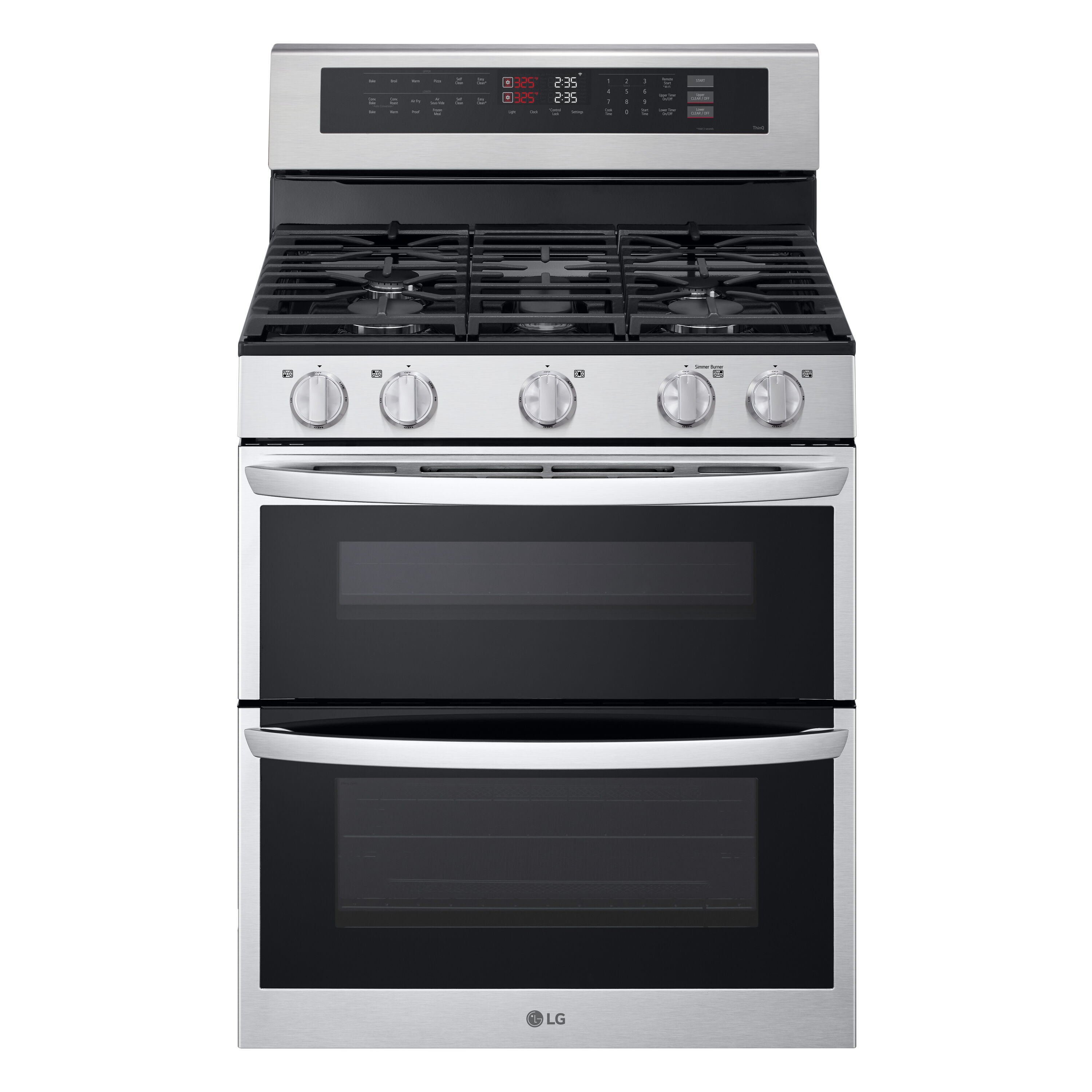 LG 30-in 5 burners 4.3-cu ft / 2.6-cu ft Air Fry Convection Oven Freestanding Double Oven Gas Range ( Stainless Steel )