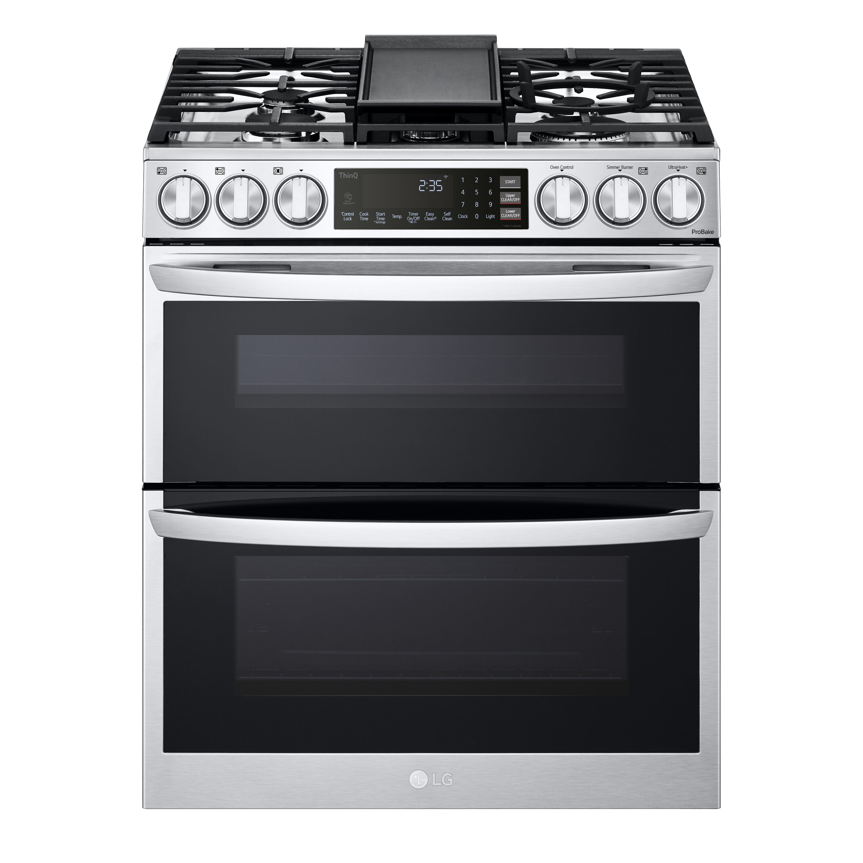 LG 30-in 5 burners 2.6-cu ft / 4.3-cu ft Air Fry Convection Oven Freestanding Double Oven Gas Range ( PrintProof Stainless Steel )
