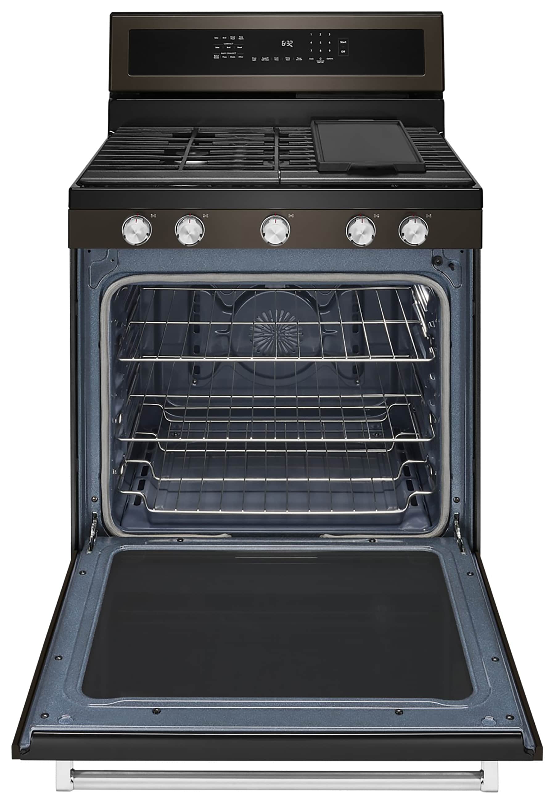 KitchenAid 30-in 5 burners 5.8-cu ft Convection Oven Freestanding Natural Gas Range ( Black Stainless with PRINTSHIELD Finish )