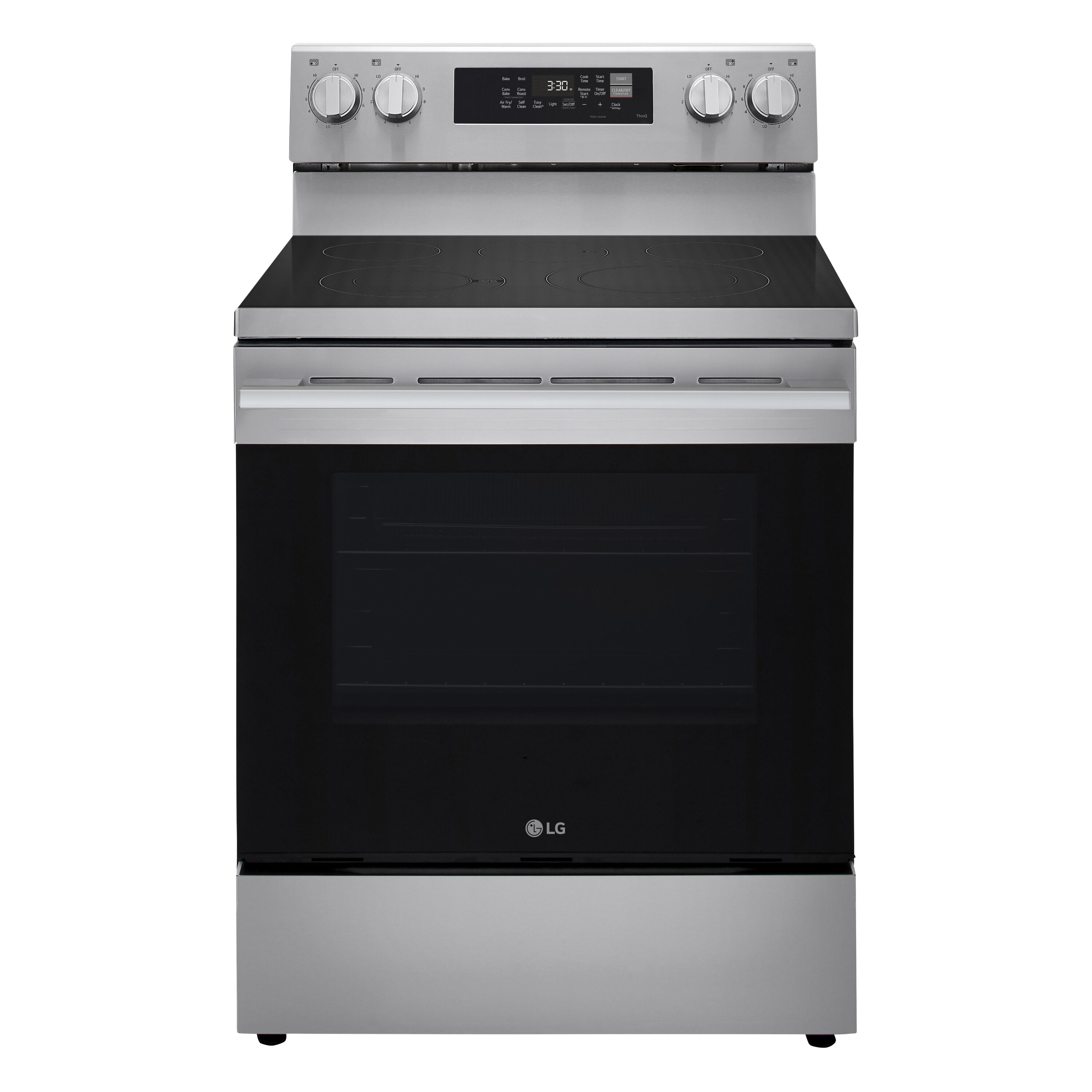 LG 30-in Glass Top 5 burners 6.3-cu ft Air Fry Convection Oven Freestanding Electric Range with WipeClean Coating ( Stainless Steel )