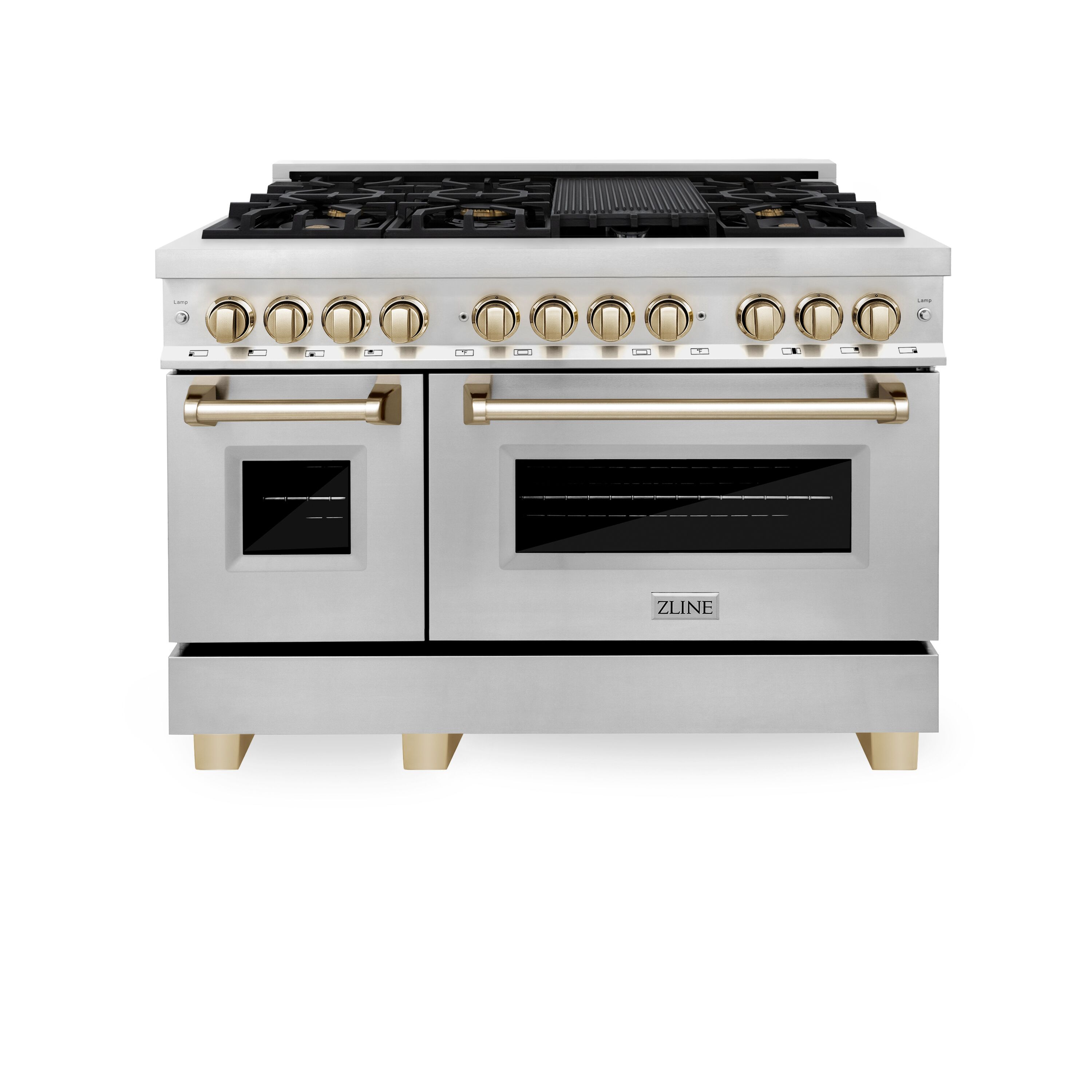 ZLINE KITCHEN & BATH Legacy 48-in 4.2-cu ft / 1.8-cu ft Convection Oven Freestanding Double Oven Dual Fuel Range ( Stainless Steel, Polished Gold Accents )