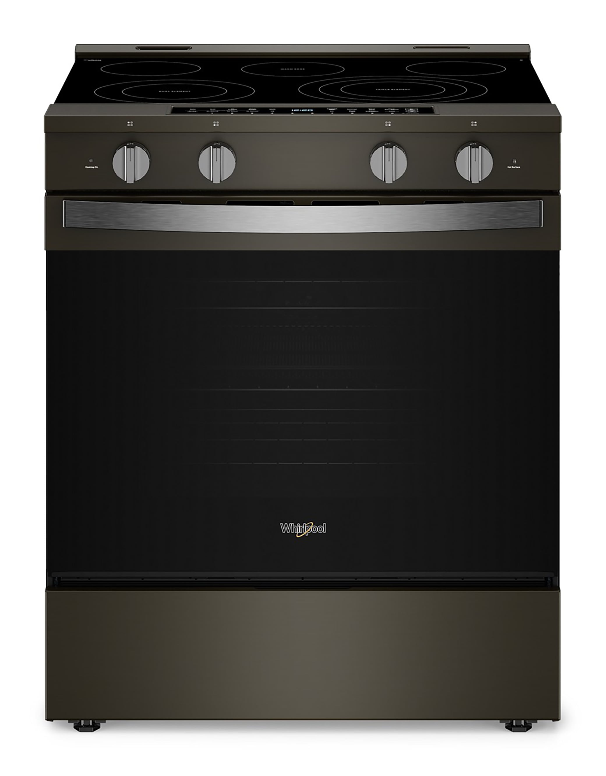 Whirlpool 30-in Glass Top 5 burners 5.3-cu ft Air Fry Convection Oven Slide-In Electric Range with WipeClean Coating ( Black Stainless )