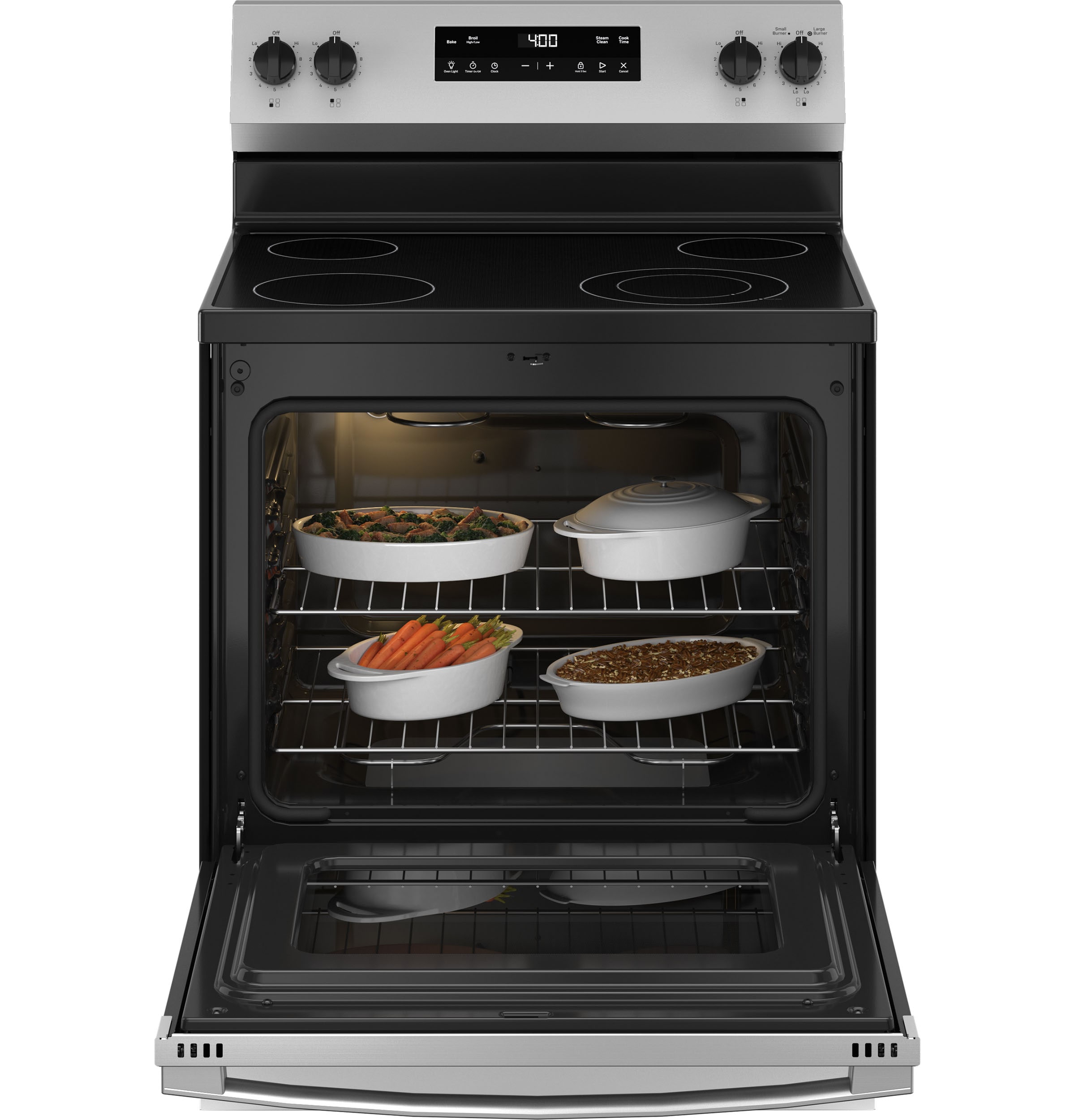 GE 30-in Glass Top 4 burners 5.3-cu ft Freestanding Electric Range ( Stainless Steel )