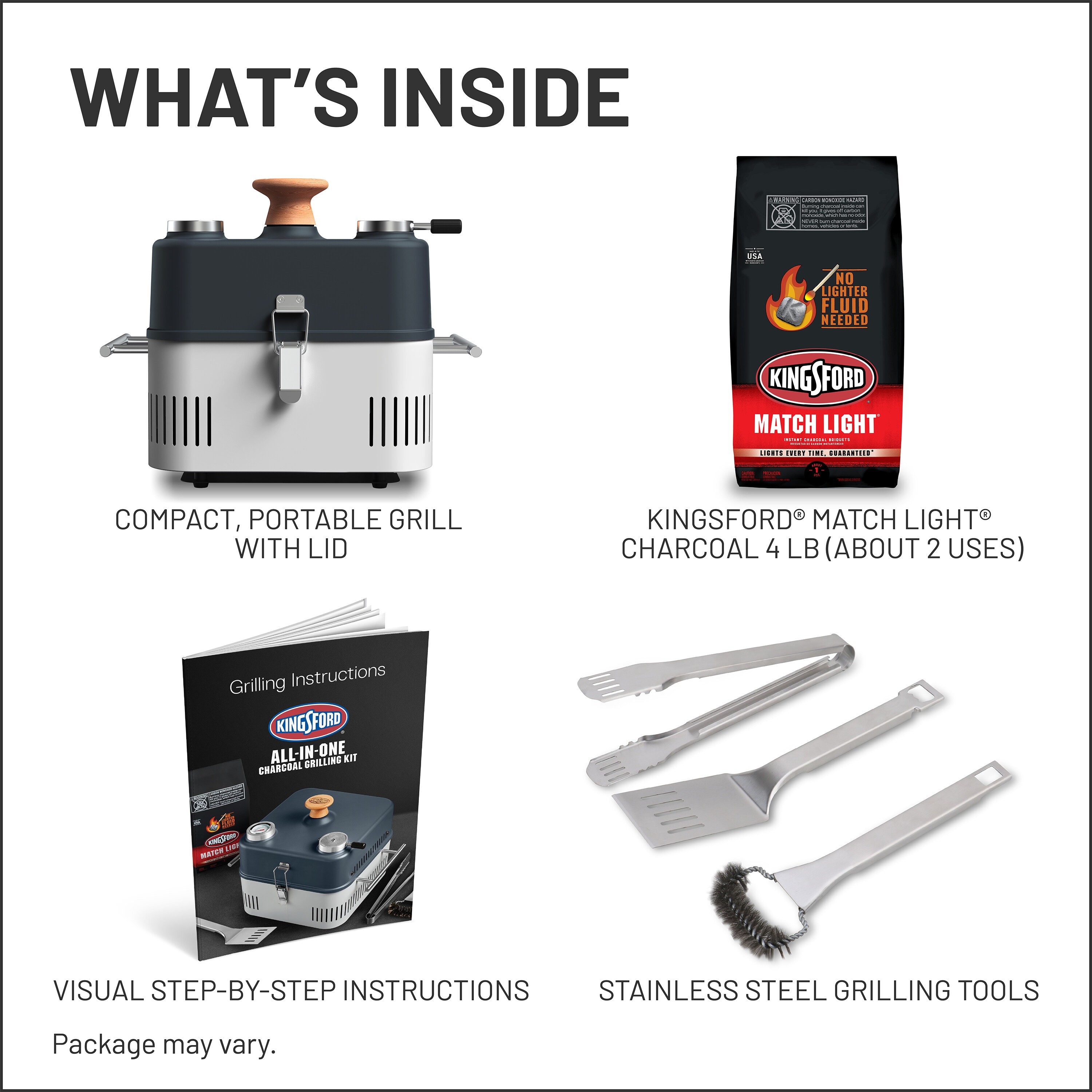 Kingsford Grill Kit with 4lb KFD Charcoal and Grilling Tools 17.21-Sq. in Gray Portable Charcoal Grill