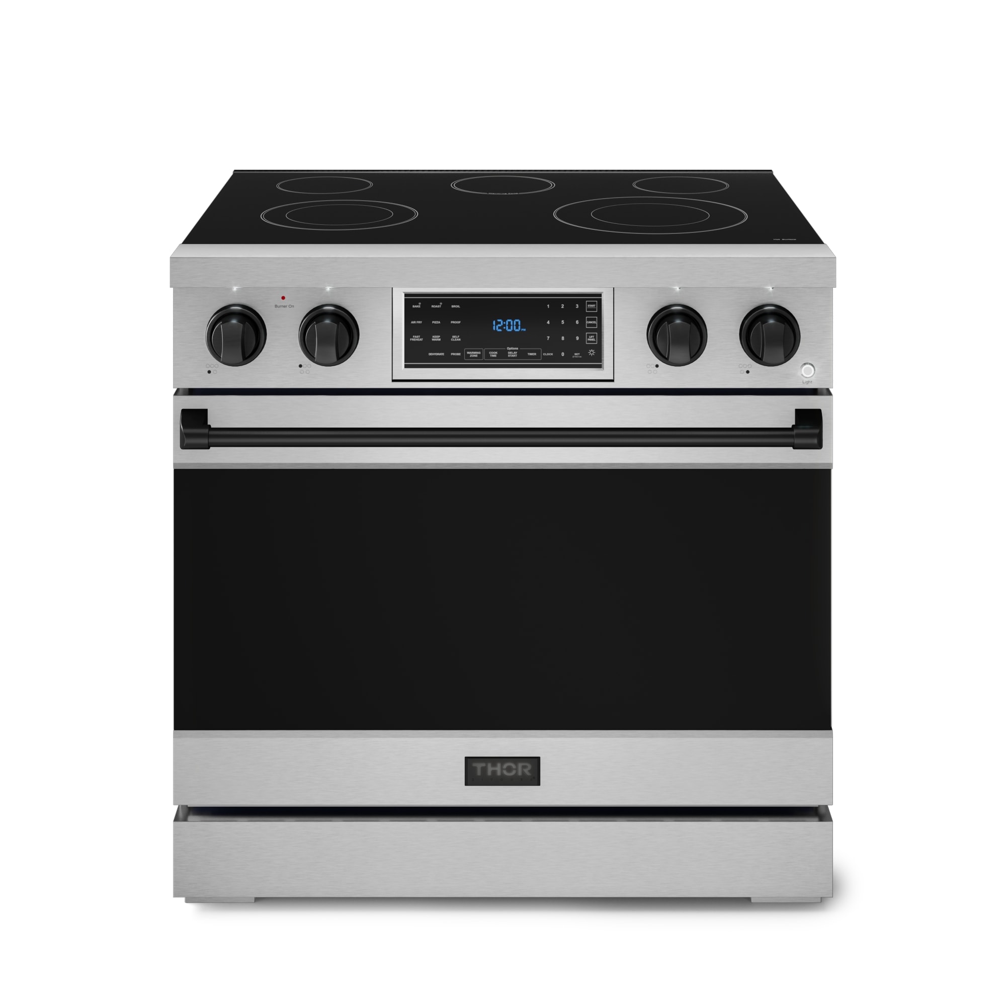Thor Kitchen Gordon Ramsay Series 36-in Glass Top 5 burners 6-cu ft Air Fry Convection Oven Freestanding Electric Range ( Stainless Steel with Black Accents )