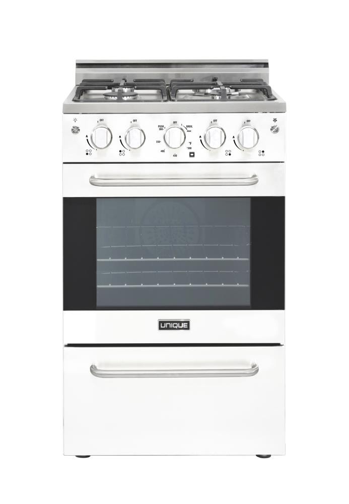 UNIQUE Prestige 20-in 4 burners 1.6-cu ft Convection Oven Freestanding Natural Gas Range ( White and stainless steel )