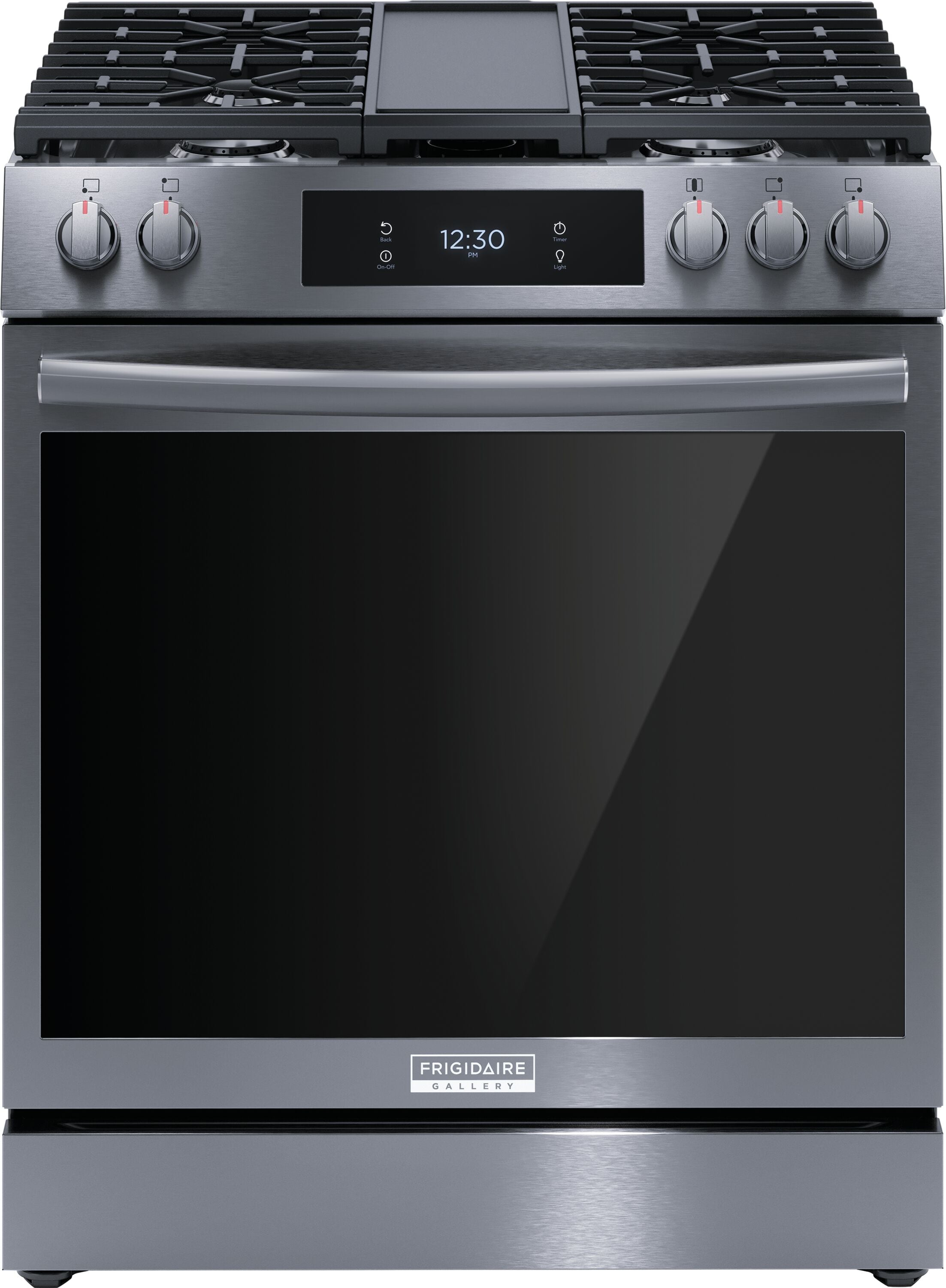 Frigidaire Gallery 30-in 5 burners 6-cu ft Air Fry Convection Oven Slide-In Gas Range ( Smudge-Proof Black Stainless Steel )
