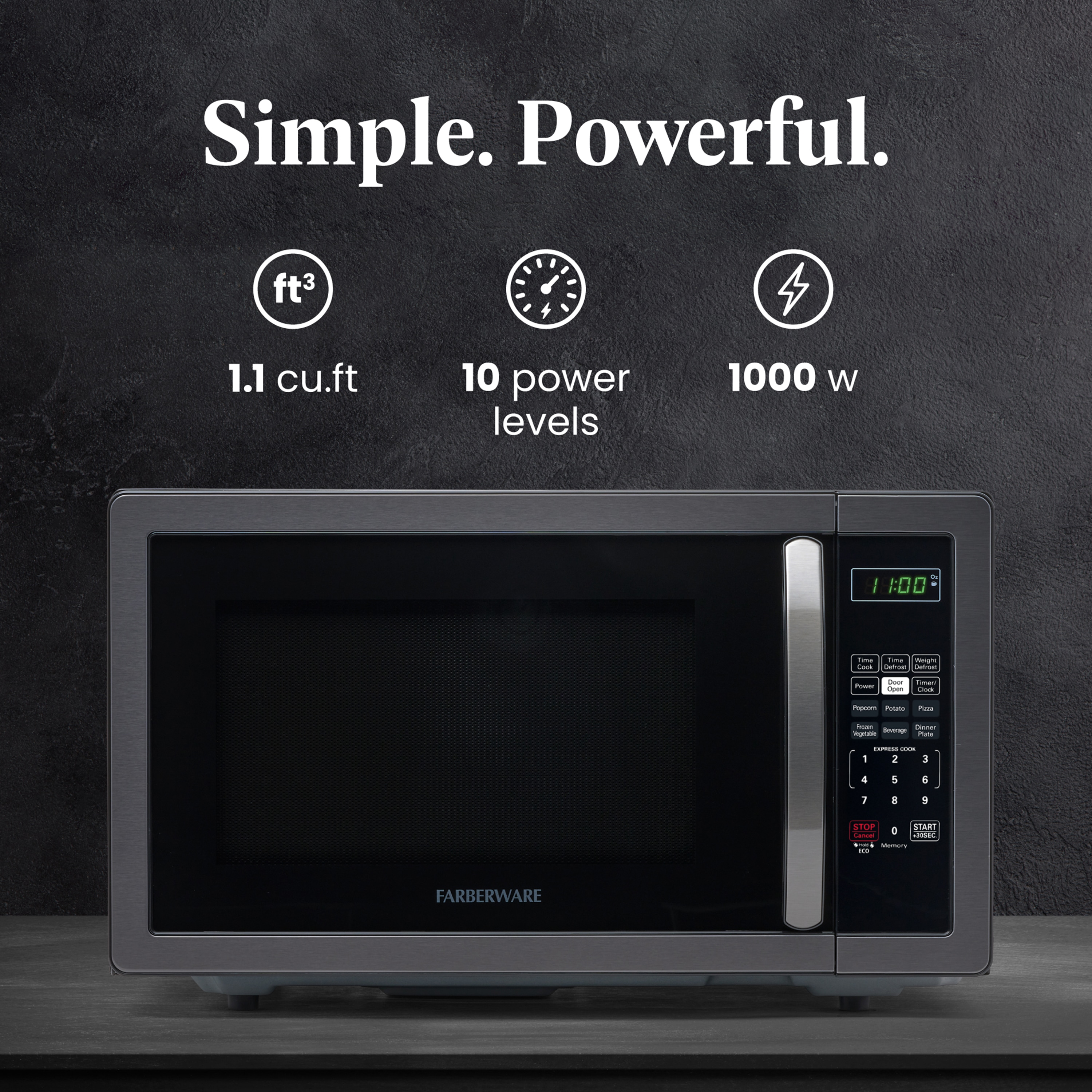 Farberware Classic 1 1 Cu Ft 1000 Watt Microwave Oven Black Stainless Steel