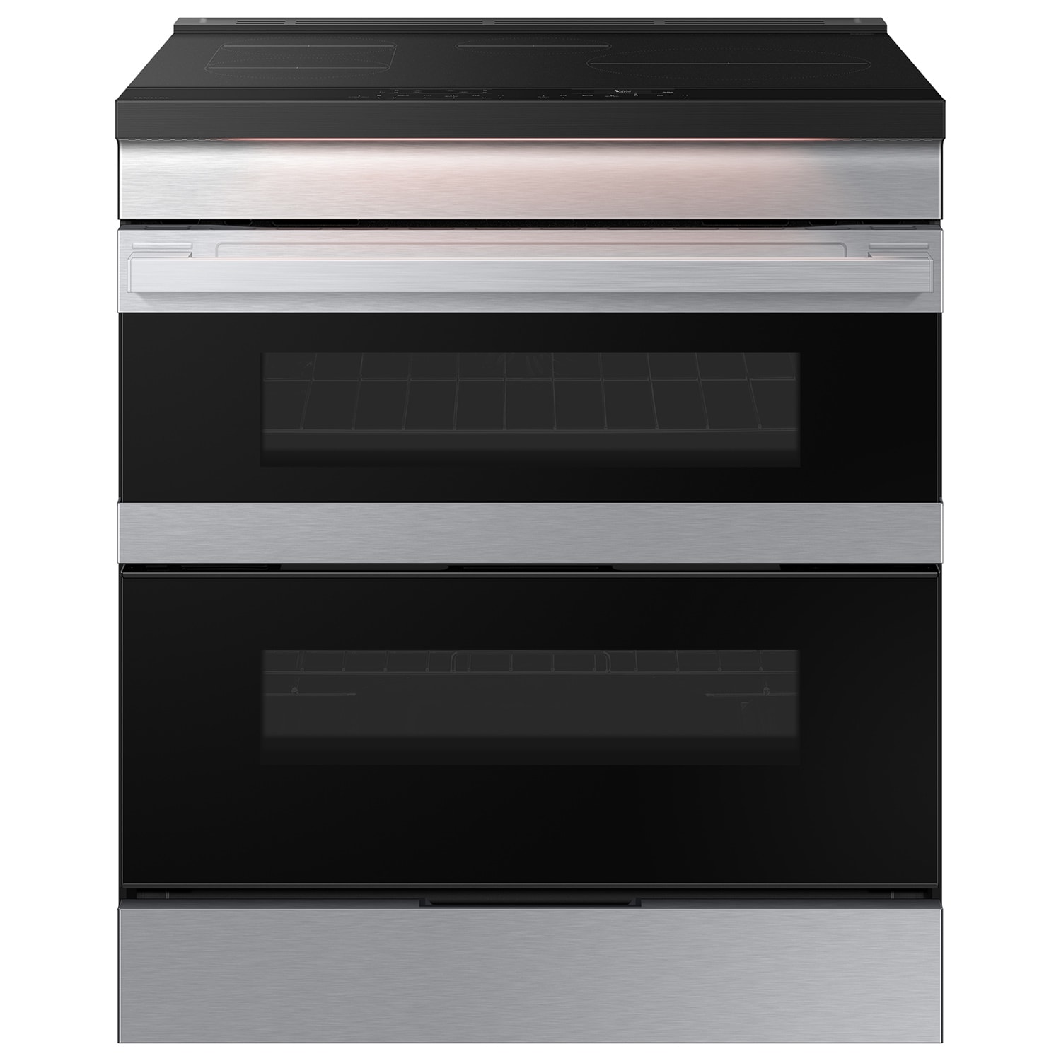 Samsung Bespoke 30-in 4 Burners 6.3-cu ft 3.4-cu ft / 2.7-cu ft Air Fry Convection Oven Slide-in Double Induction Range (Stainless Steel)