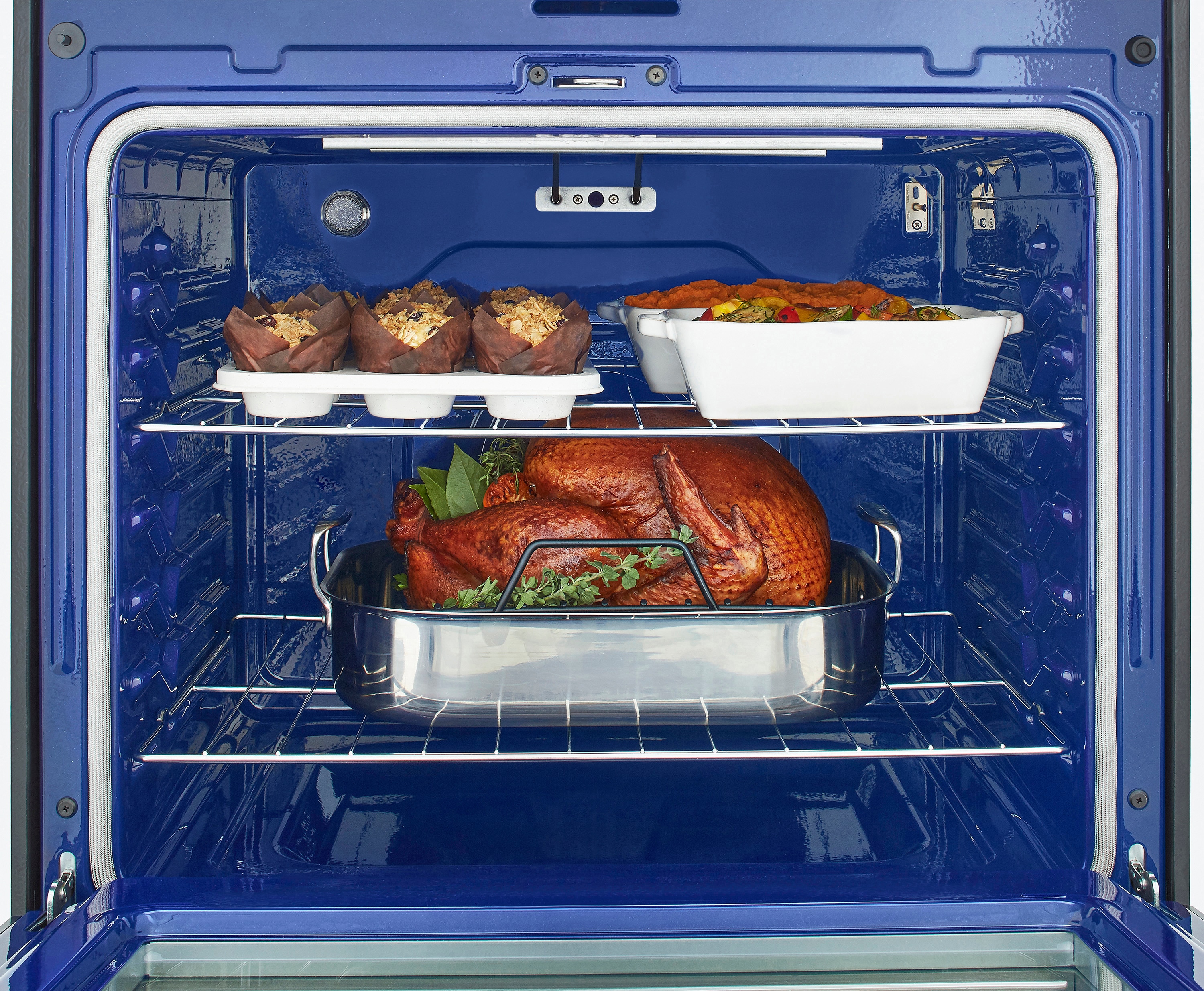 LG 30-in Glass Top 5 burners 6.3-cu ft Air Fry Convection Oven Freestanding Electric Range ( Printproof Black Stainless Steel )