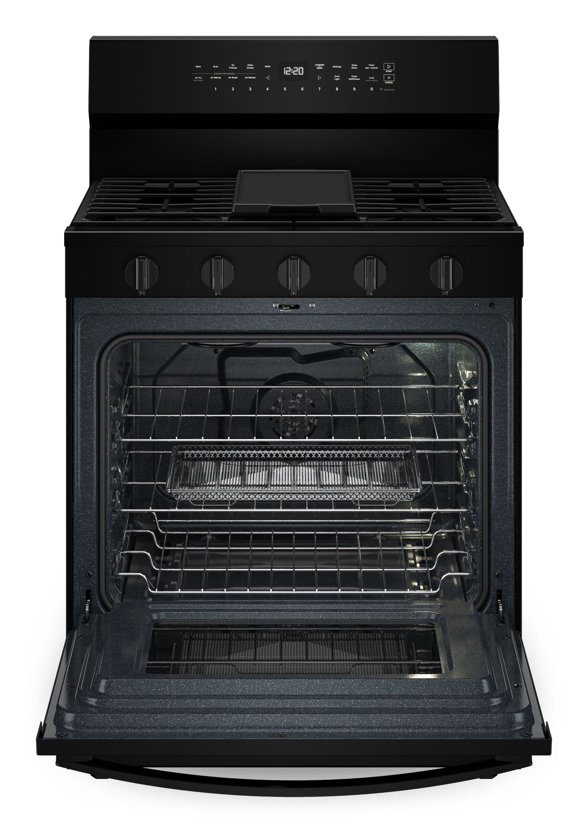 Whirlpool High Speed Preheat 30-in 5 burners 5-cu ft Air Fry Convection Oven Freestanding Natural Gas Range ( Black )