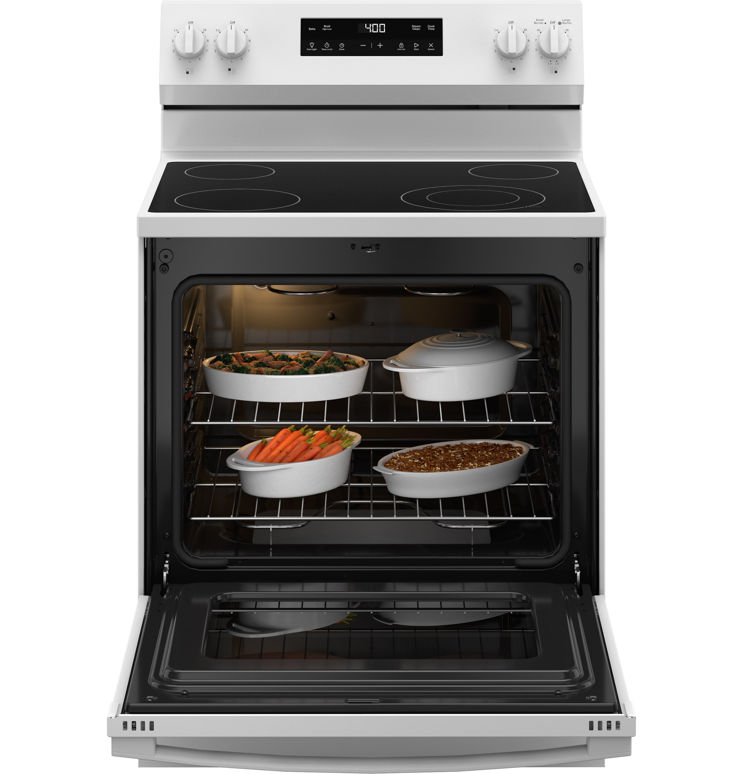 GE 30-in Glass Top 4 burners 5.3-cu ft Freestanding Electric Range ( White )