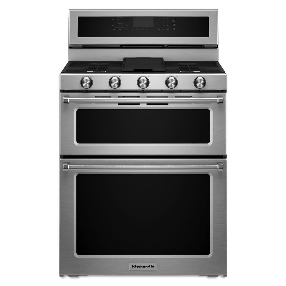 KitchenAid 5 Burners 4 2 cu ft 2 5 cu ft Self Cleaning Double Oven Convection Dual Fuel Range Stainless Steel Common 30 in Actual 29 938 in