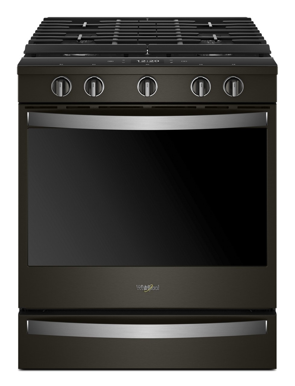 Whirlpool 30-in 5 burners 5.8-cu ft Air Fry Convection Oven Slide-In Fingerprint Resistant Black Stainless )