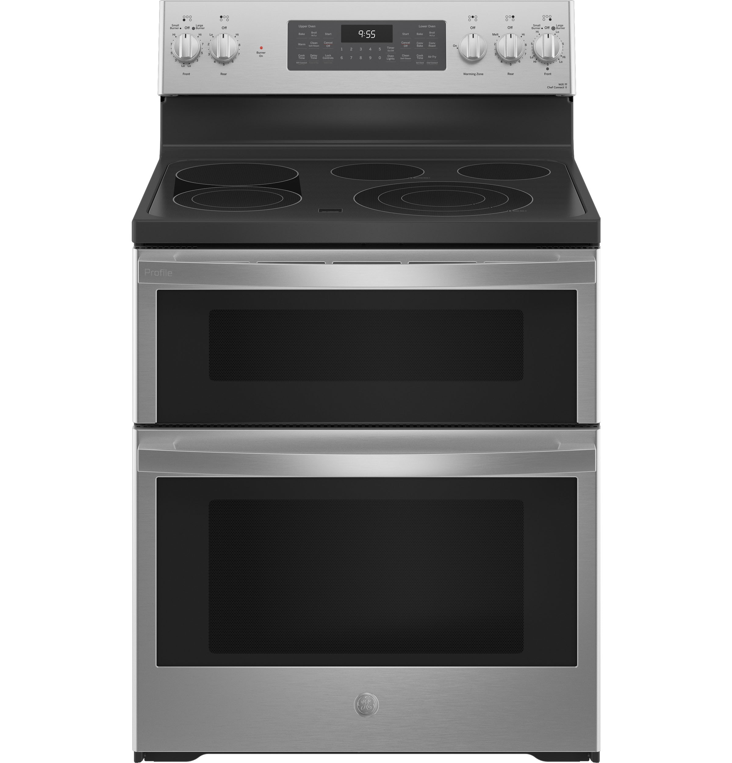 GE Profile 30-in Glass Top 5 burners 4.4-cu ft / 2.2-cu ft Air Fry Convection Oven Freestanding Double Oven Electric Range ( Stainless Steel )