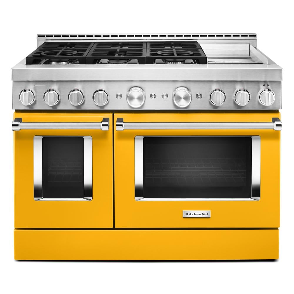 KitchenAid 48-in 6 burners 4.1-cu ft / 2.2-cu ft Convection Oven Freestanding Double Oven Gas Range ( Yellow Pepper )