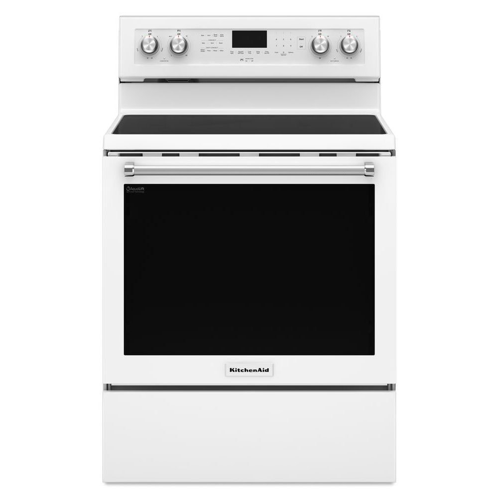 KitchenAid 30-in Glass Top 5 burners 6.4-cu ft Convection Oven Freestanding Electric Range White )