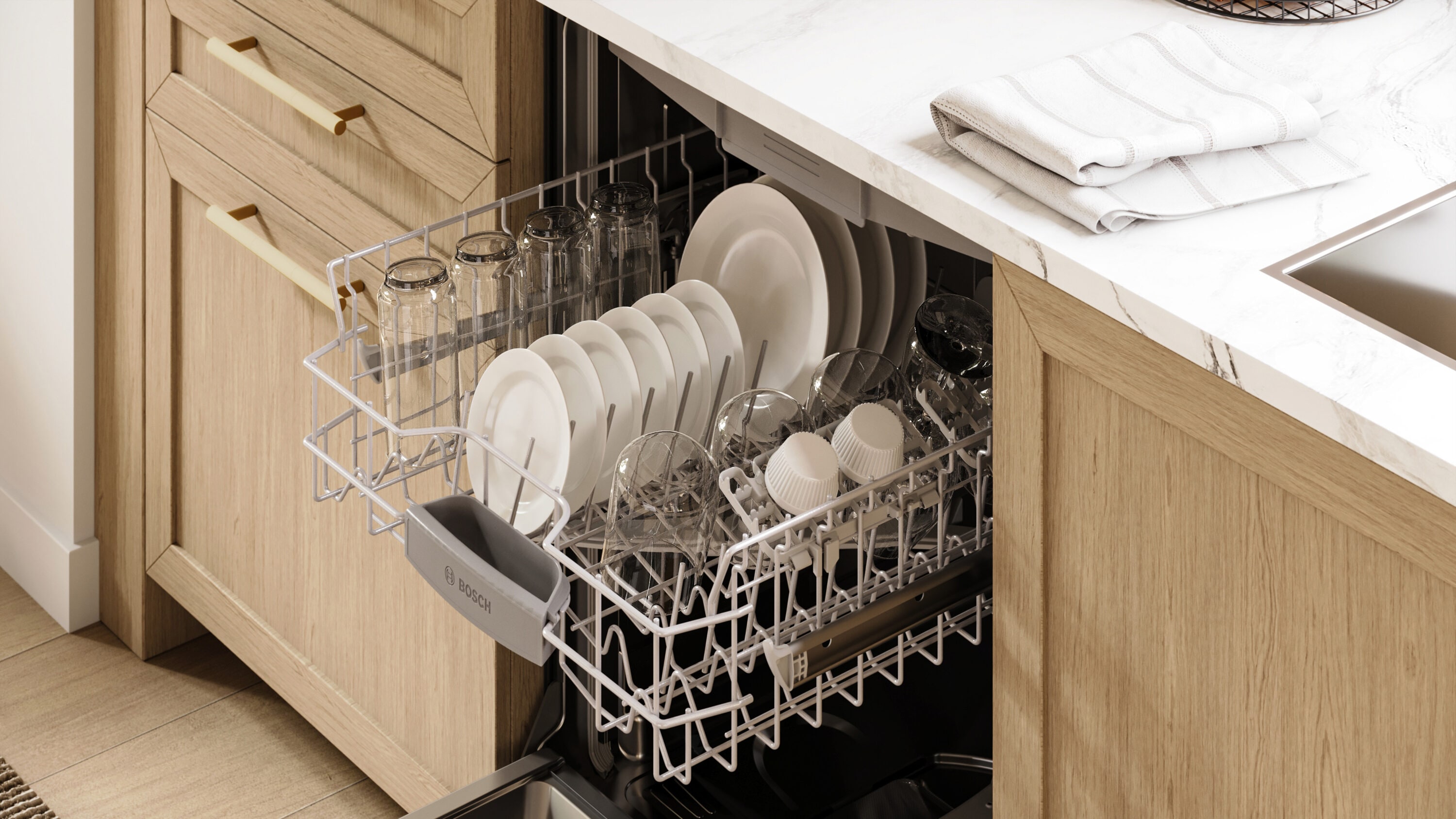 Bosch 300 Series 24 in Top Control Built in Dishwasher With Third Rack Stainless Steel 46 Decibel Very Quiet Sound Level