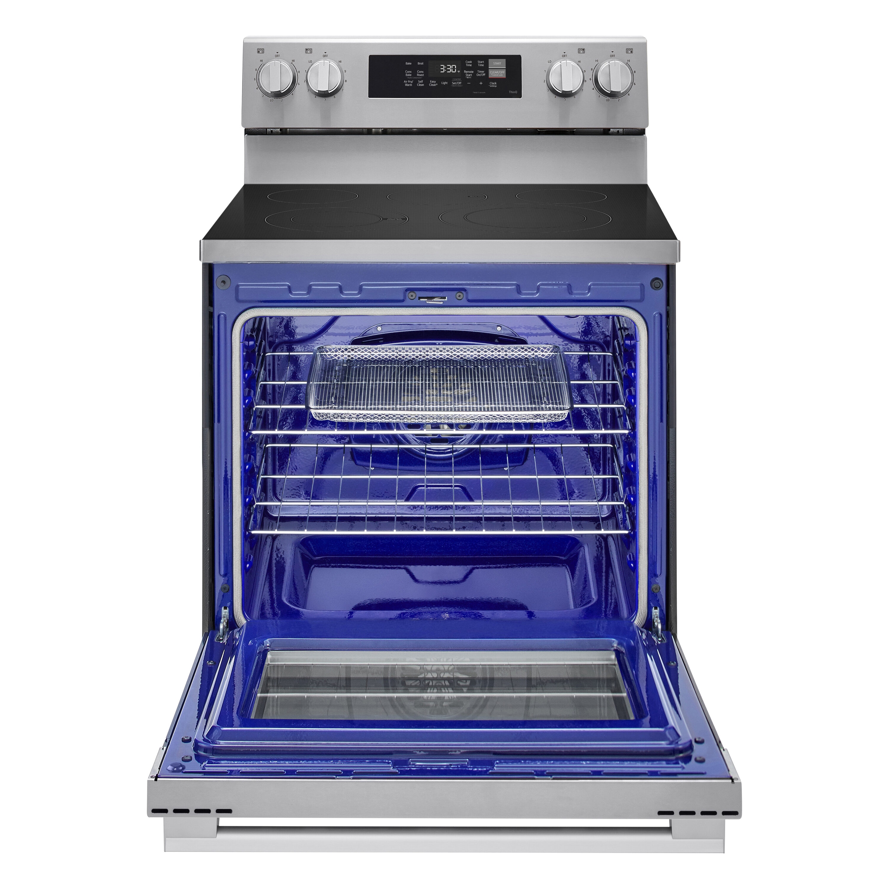 LG 30-in Glass Top 5 burners 6.3-cu ft Air Fry Convection Oven Freestanding Electric Range with WipeClean Coating ( Stainless Steel )