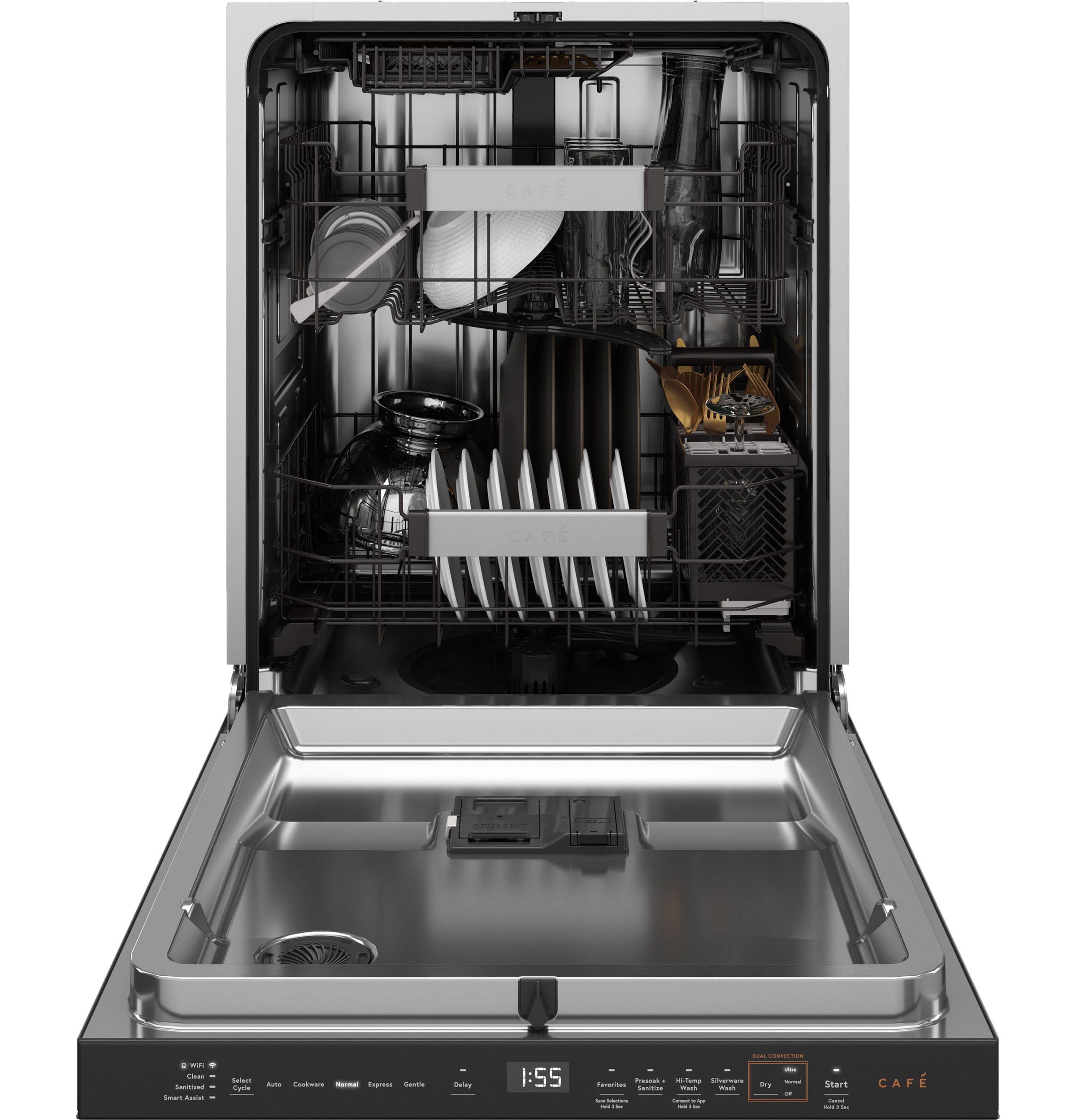 Cafe Top Control 24 in Smart Built In Dishwasher With Third Rack Platinum Glass ENERGY STAR 39 dBA