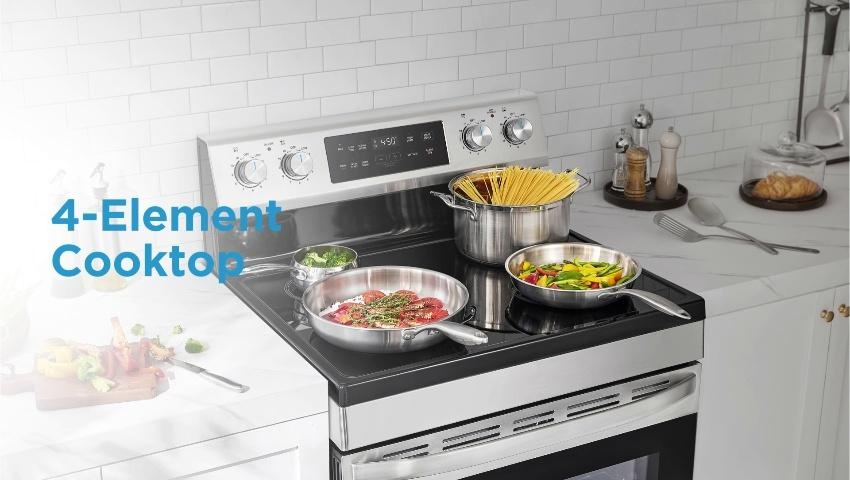 Midea 30-in Glass Top 4 burners 6.3-cu ft Freestanding Electric Range ( White )