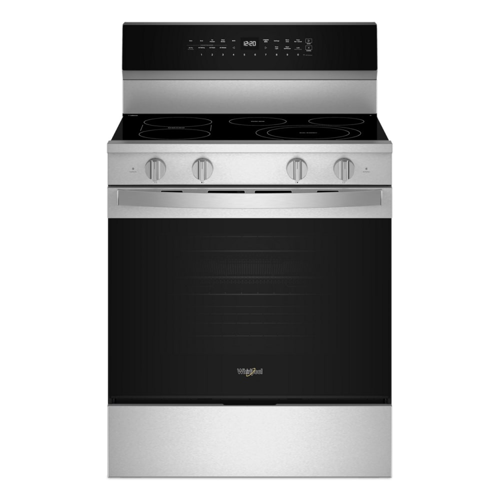 Whirlpool High Speed Preheat 30-in Glass Top 5 burners 5.3-cu ft Air Fry Convection Oven Freestanding Electric Range with WipeClean Coating ( Stainless Steel )
