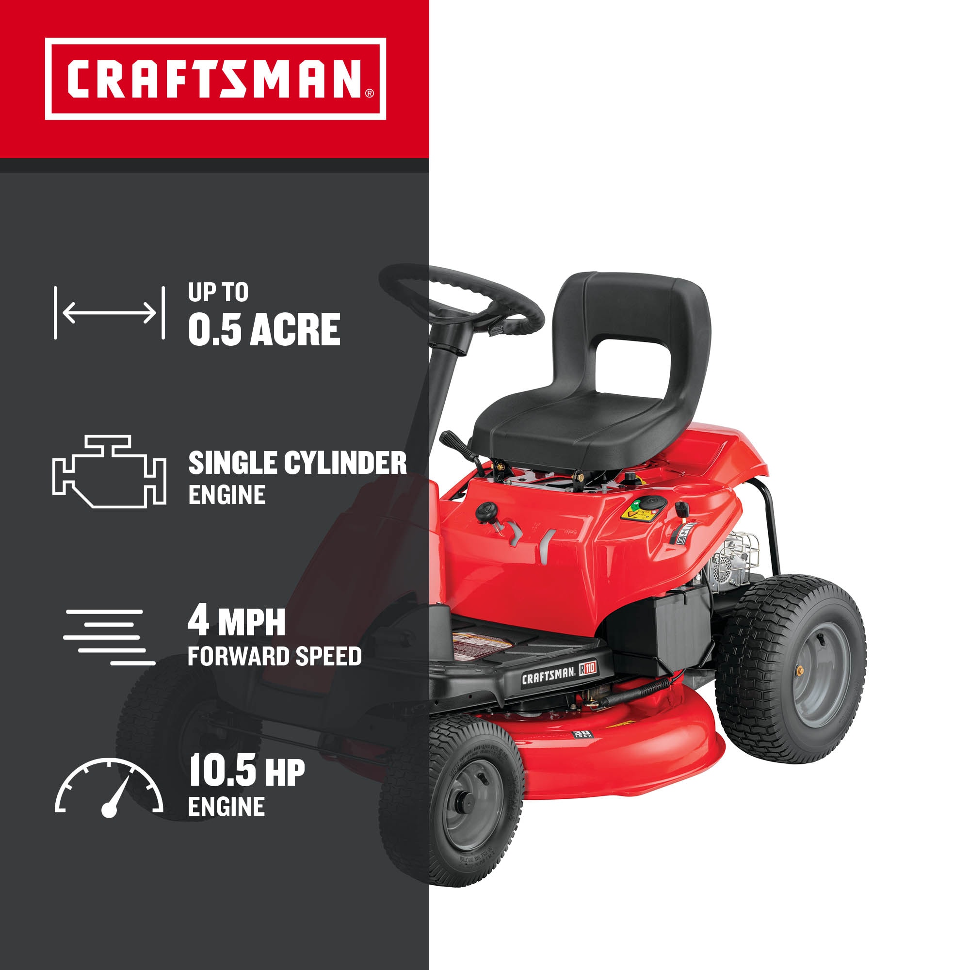 CRAFTSMAN R110 30-in 10.5 -HP Single cylinder Gas Riding lawn mower