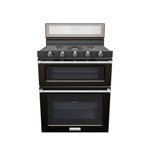 KitchenAid 30-Inches 5 burners 3.9-Cu. Feet / 2.1-Cu. Feet Convection Oven Freestanding Double Oven Gas Range ( Black Stainless with PRINTSHIELD Finish )