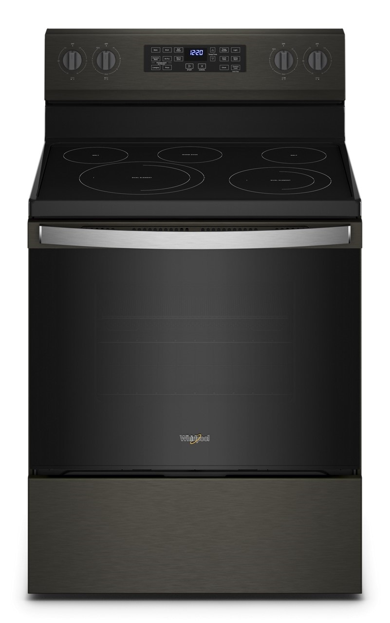 Whirlpool 30-in Glass Top 5 burners 5.3-cu ft Air Fry Convection Oven Freestanding Electric Range ( Black Stainless )