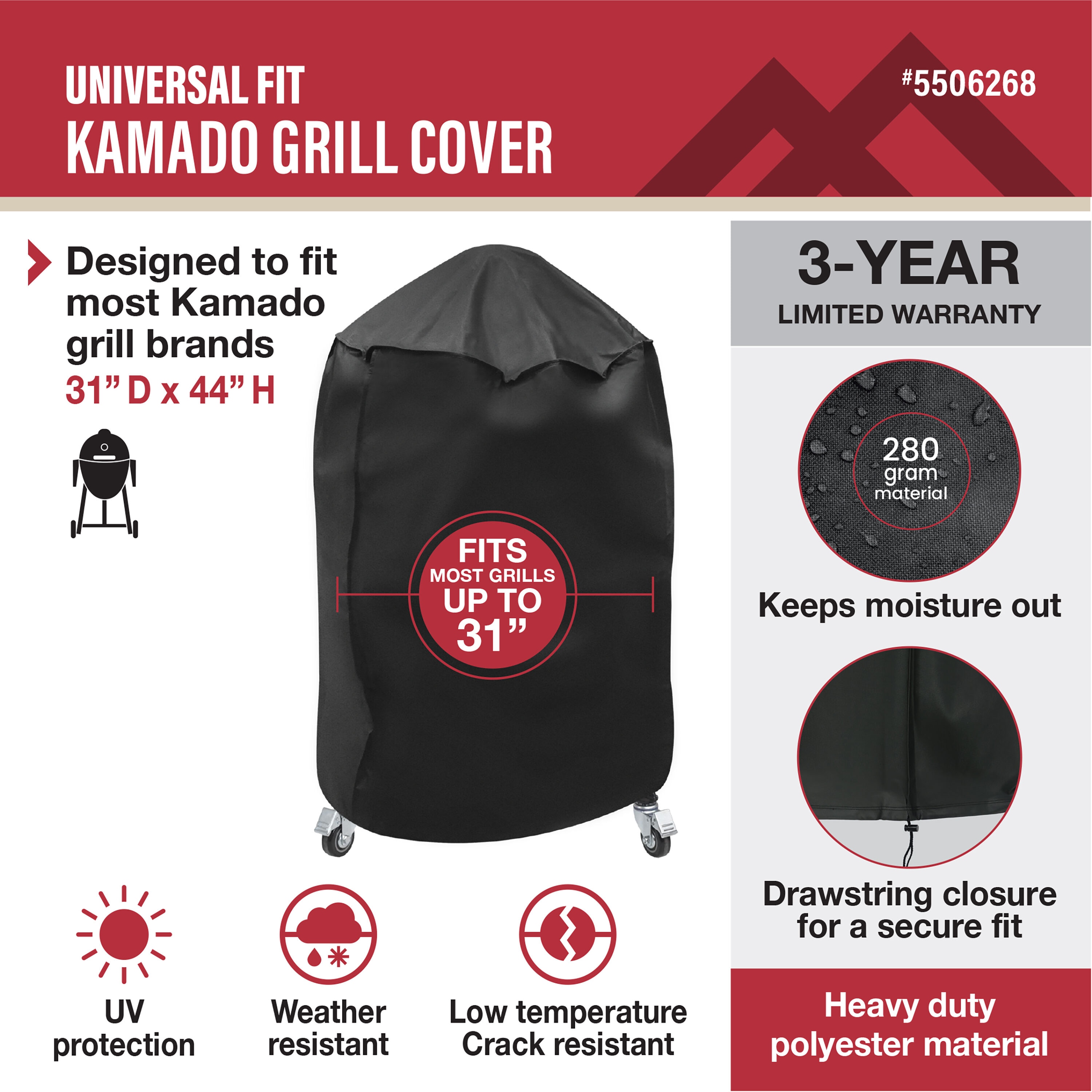 Master Forge Universal Fit 31-in W x 44-in H Black Kamado grill Cover