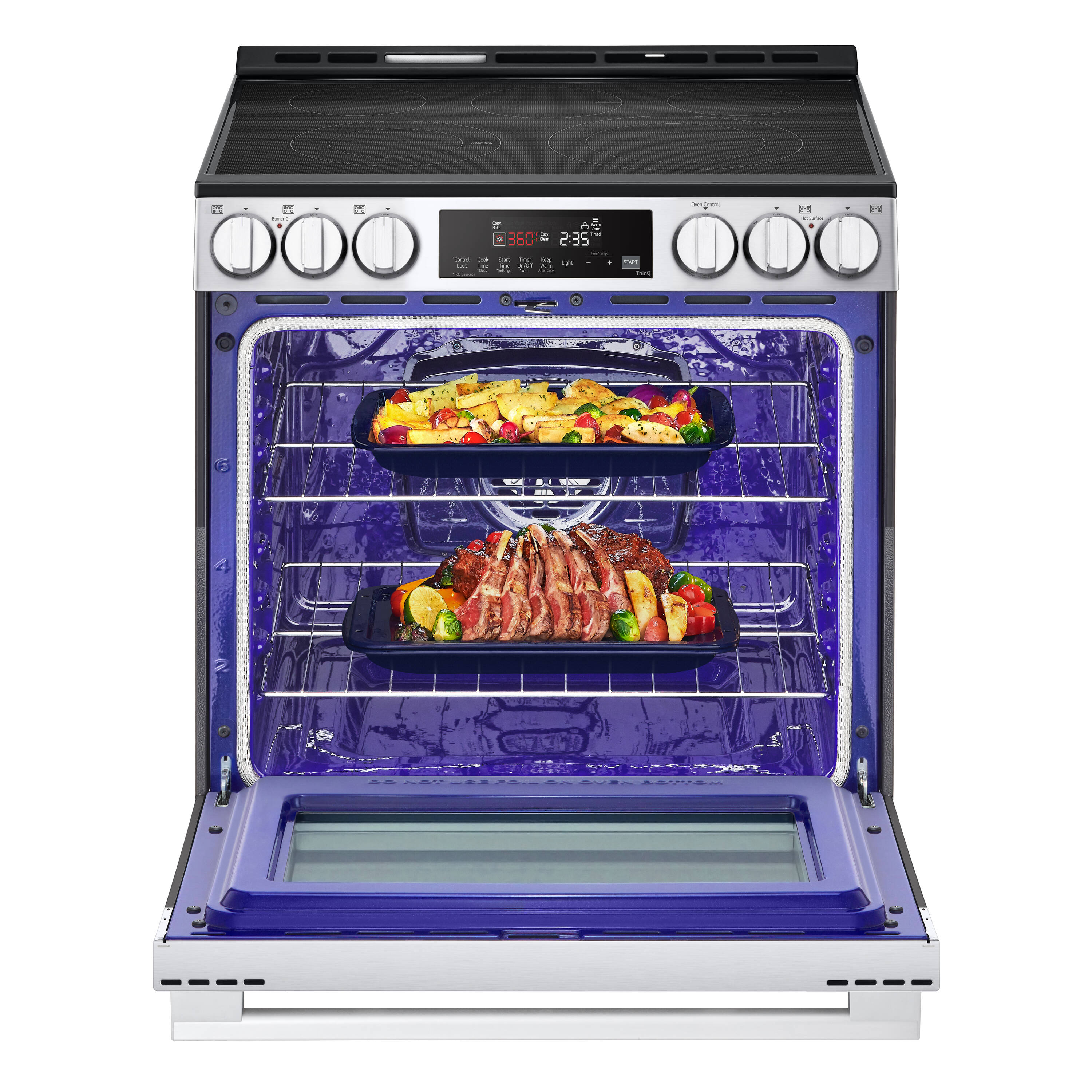 LG 30-in Glass Top 5 burners 6.3-cu ft Air Fry Convection Oven Freestanding Electric Range ( Stainless Steel )