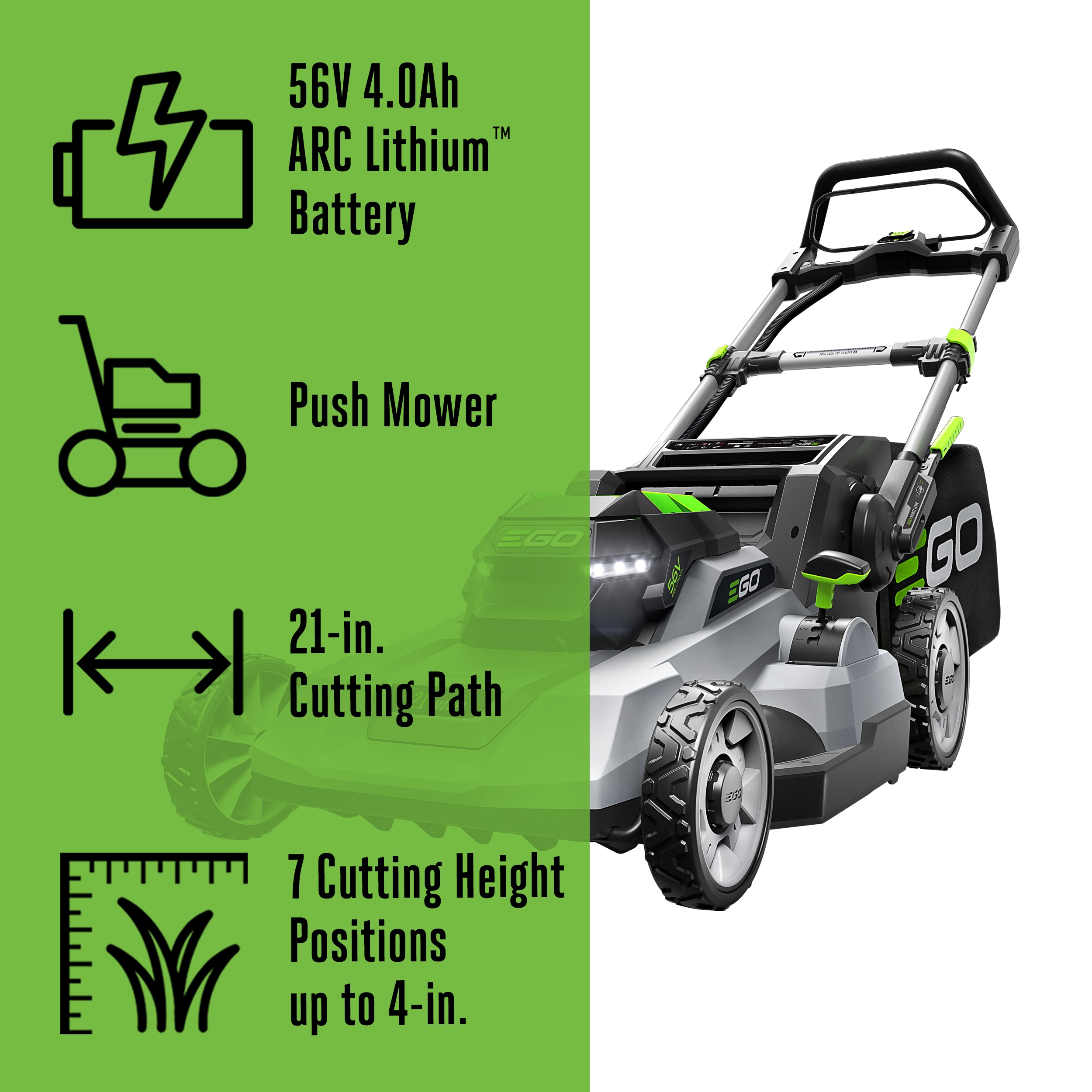 EGO POWER+ 600 Series 56-volt, 21-in Push Lawn Mower with (1) 4Ah Battery Included