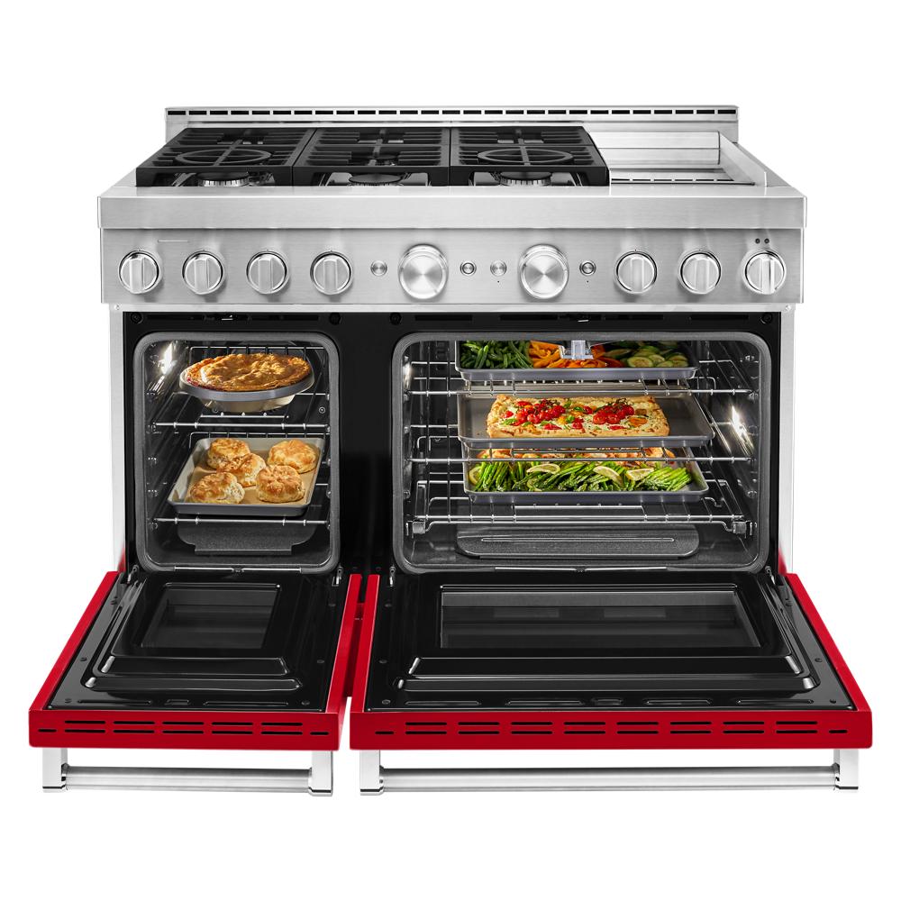 KitchenAid 48-in 6 burners 4.1-cu ft / 2.2-cu ft Convection Oven Freestanding Double Oven Gas Range ( Passion Red )