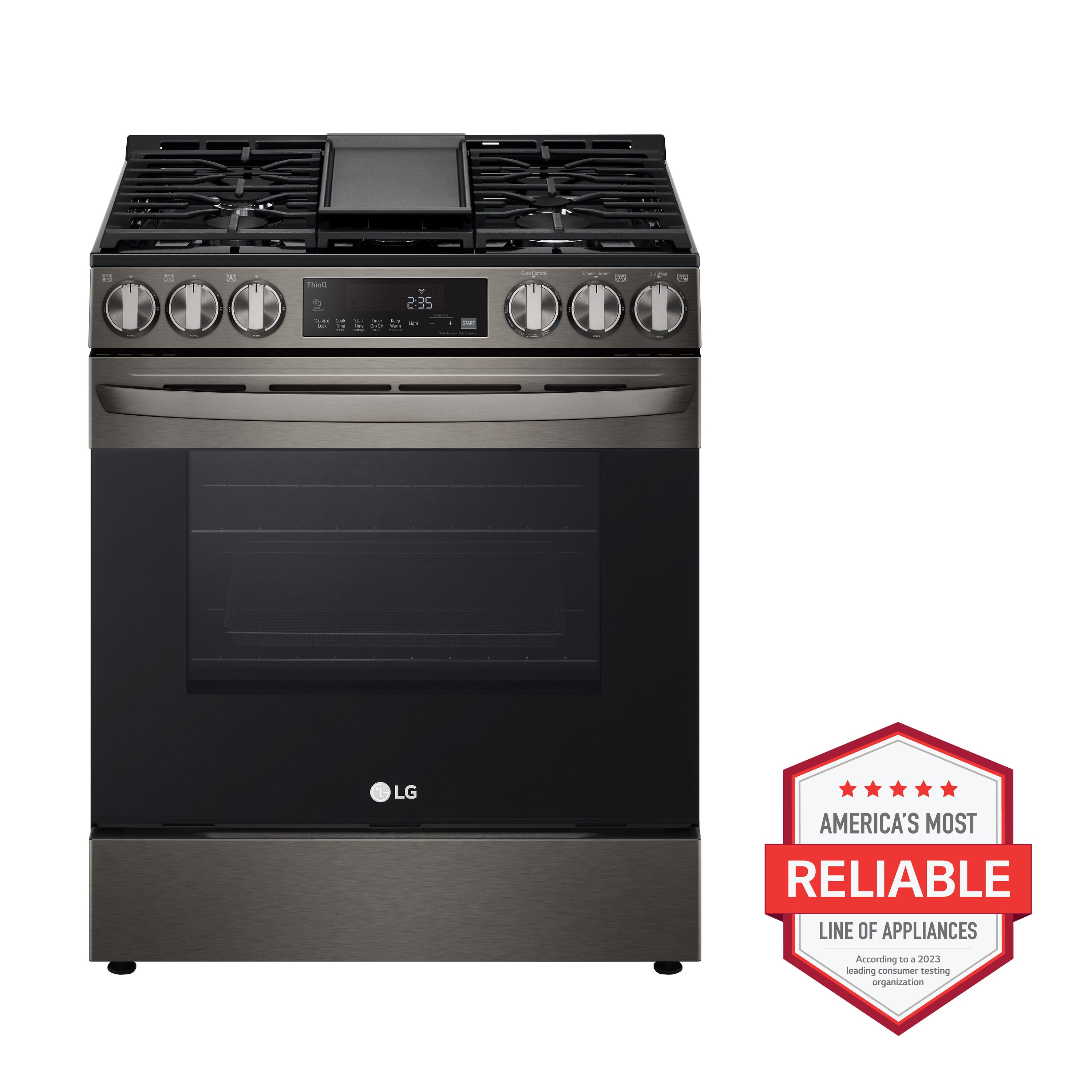 LG 30-in 5 burners 5.8-cu ft Air Fry Convection Oven Slide-In Natural Gas Range ( PrintProof Black Stainless Steel )