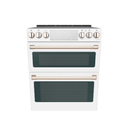 Cafe 30-in Glass Top 5 burners 4.4-cu ft / 2.2-cu ft Air Fry Convection Oven Slide-In Double Oven Electric Range ( Matte White with Brushed Bronze Handles Knobs )