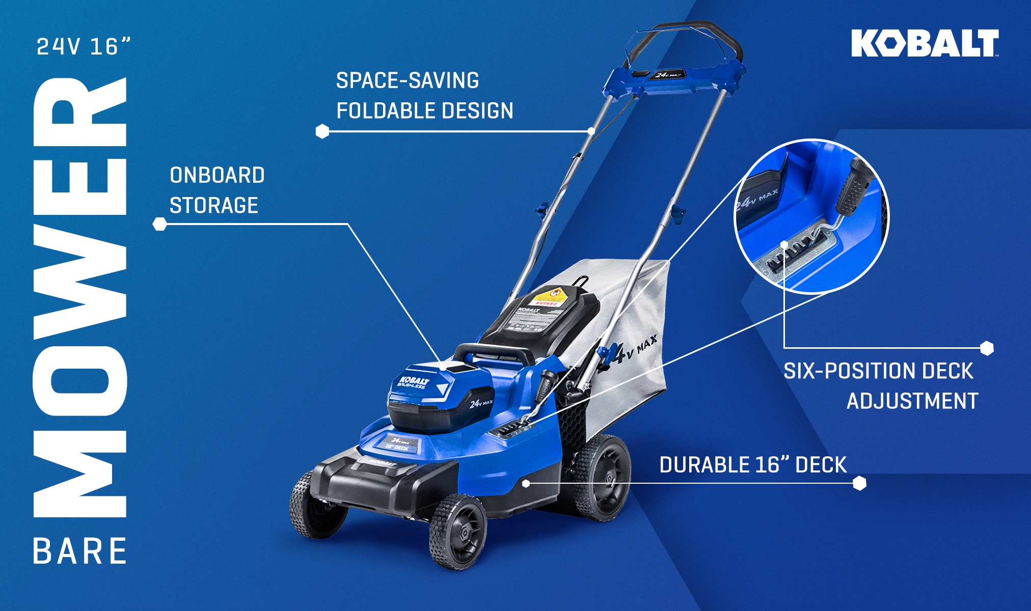 Kobalt 24-volt, 16-in Push Battery Walk Mower with (Battery and Charger Not Included)