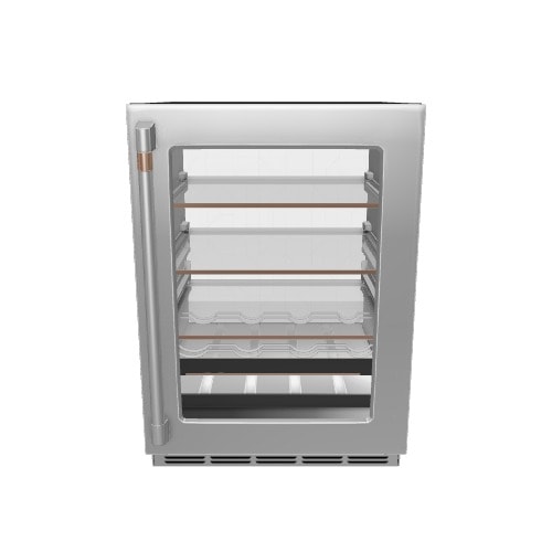 Cafe 23.75-in W 126 -Can Capacity Stainless Steel with Brushed Stainless Handles Built-in/Freestanding Indoor Beverage Refrigerator with Glass Door