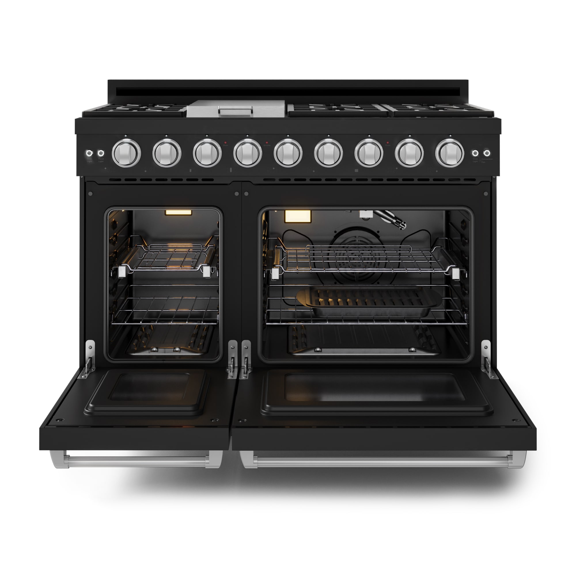 Thor Kitchen Gordon Ramsay Series 48-in 7 burners 4.6-cu ft / 2.2-cu ft Convection Oven Freestanding Double Oven Gas Range ( Matte Black with Stainless Steel Accents )