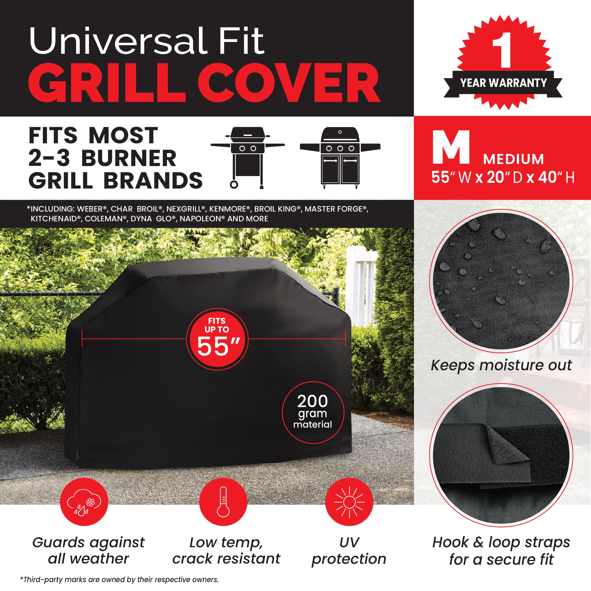 Master Forge Universal Fit 55-Inches W x 40-Inches H Black Fits most Cover