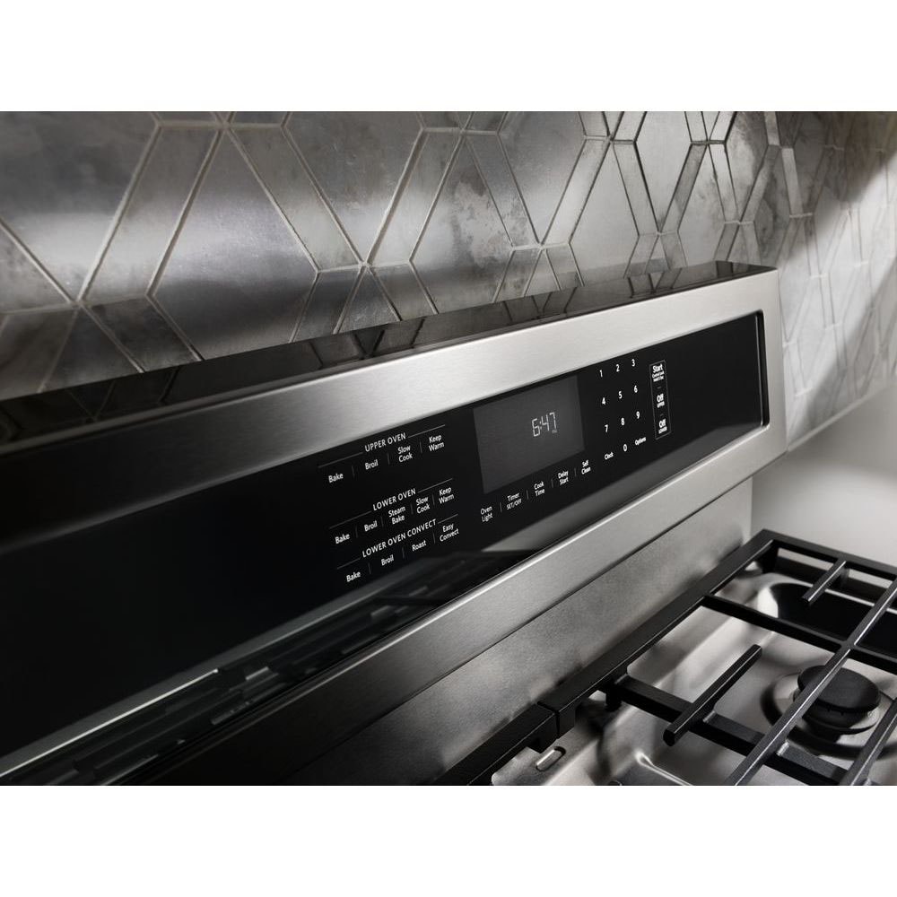 KitchenAid 5 Burners 4 2 cu ft 2 5 cu ft Self Cleaning Double Oven Convection Dual Fuel Range Stainless Steel Common 30 in Actual 29 938 in