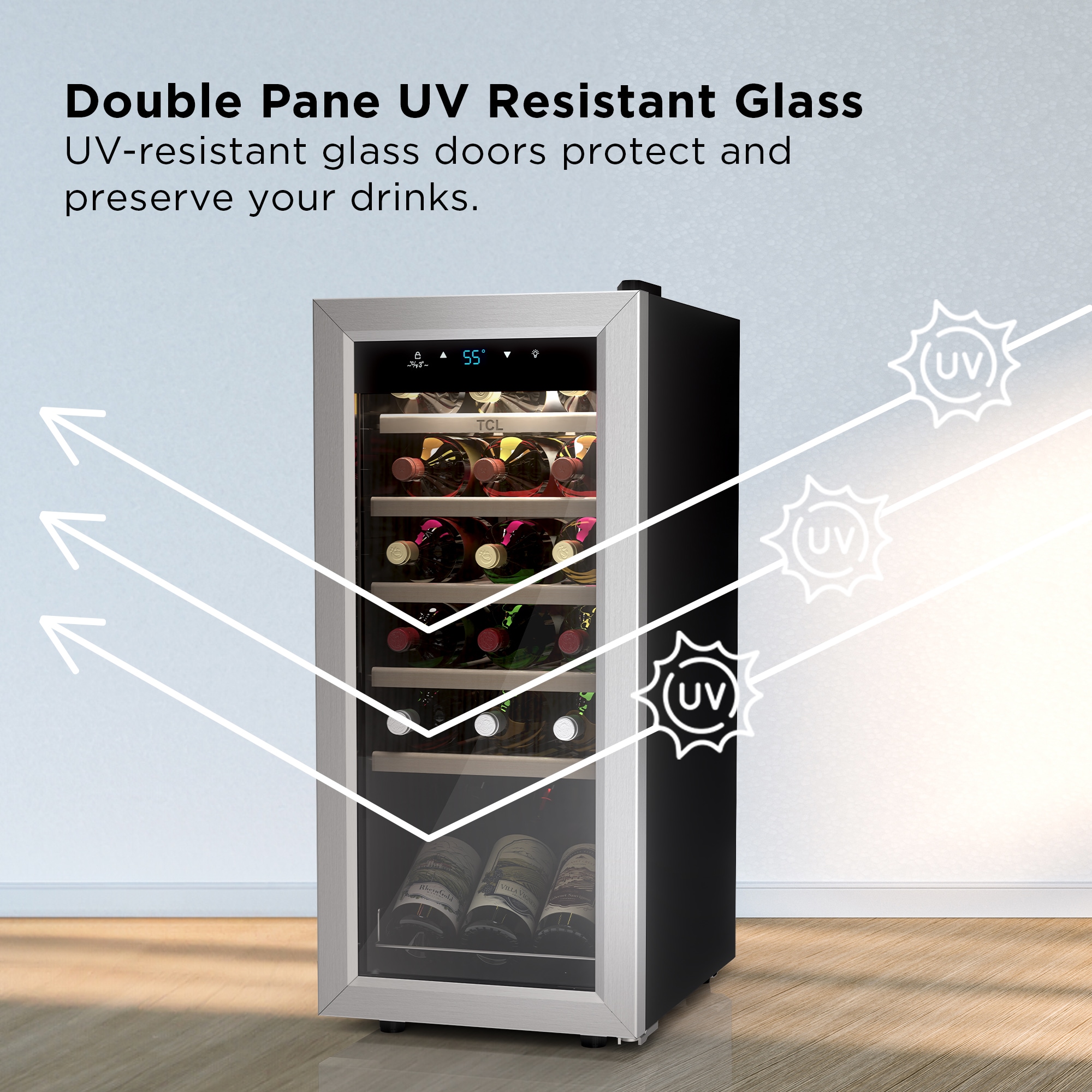 TCL 13.6-in W 18 -Bottles Stainless Steel Freestanding Indoor Wine Cooler