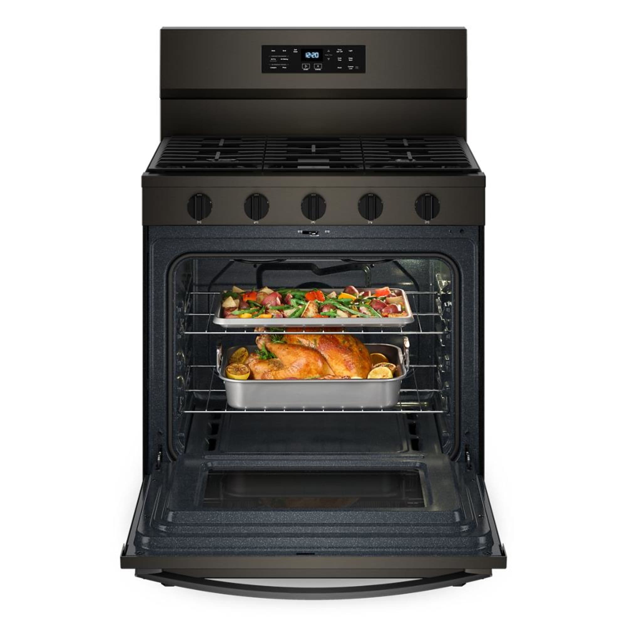 Whirlpool Air Cooking Technology 30-in 5 burners 5-cu ft Air Fry Convection Oven Freestanding Natural Gas Range ( Black Stainless Steel )