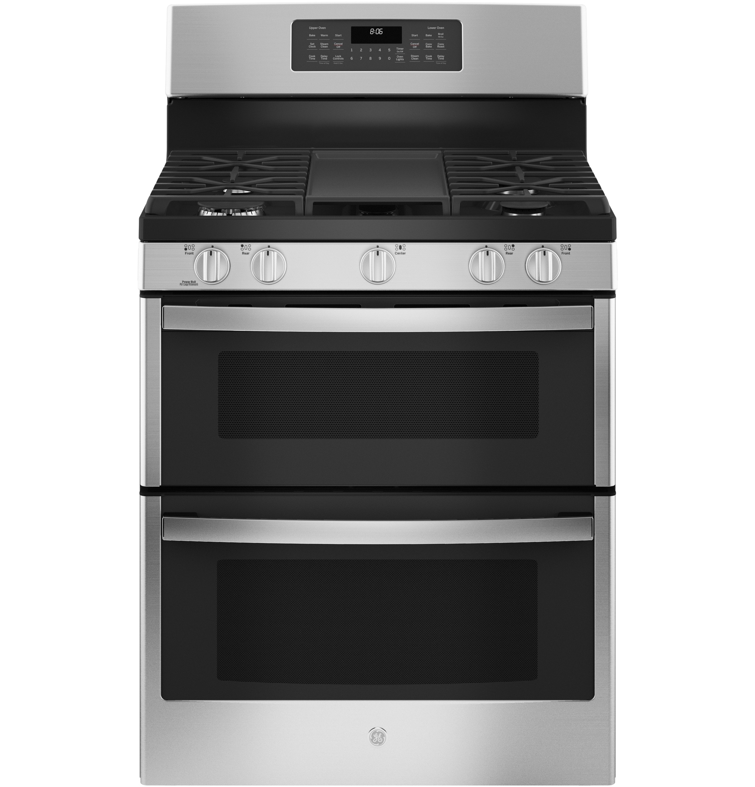 GE 30-in 5 burners 4.3-cu ft / 2.5-cu ft Air Fry Convection Oven Freestanding Double Oven Gas Range ( Stainless Steel )
